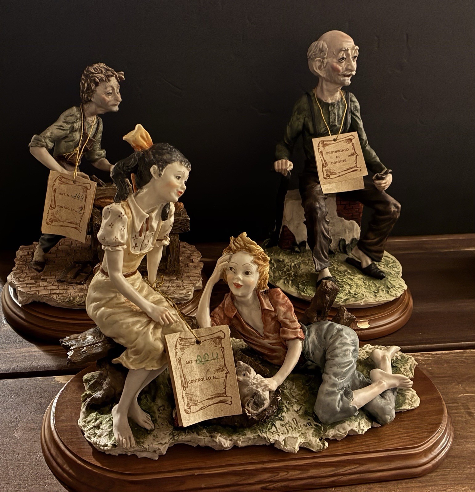Vintage Italian Figurine Lot of 3 Signed BA Capodimonte Style Armani A. Belli Vintage Italian Figurine Lot of 3 Signed BA Capodimonte Style Armani A. Belli