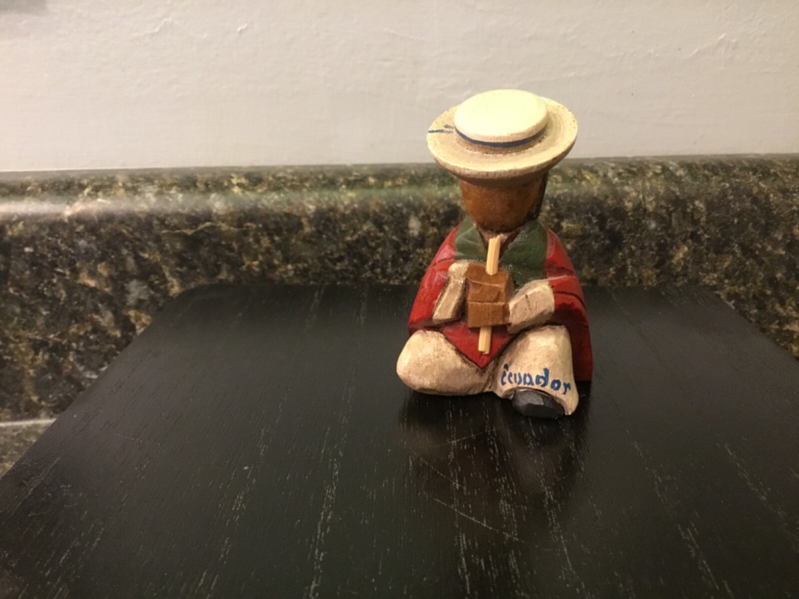 Vtg Ecuador Folk Art Handcrafted Wooden Musician Flute Statue Figurine