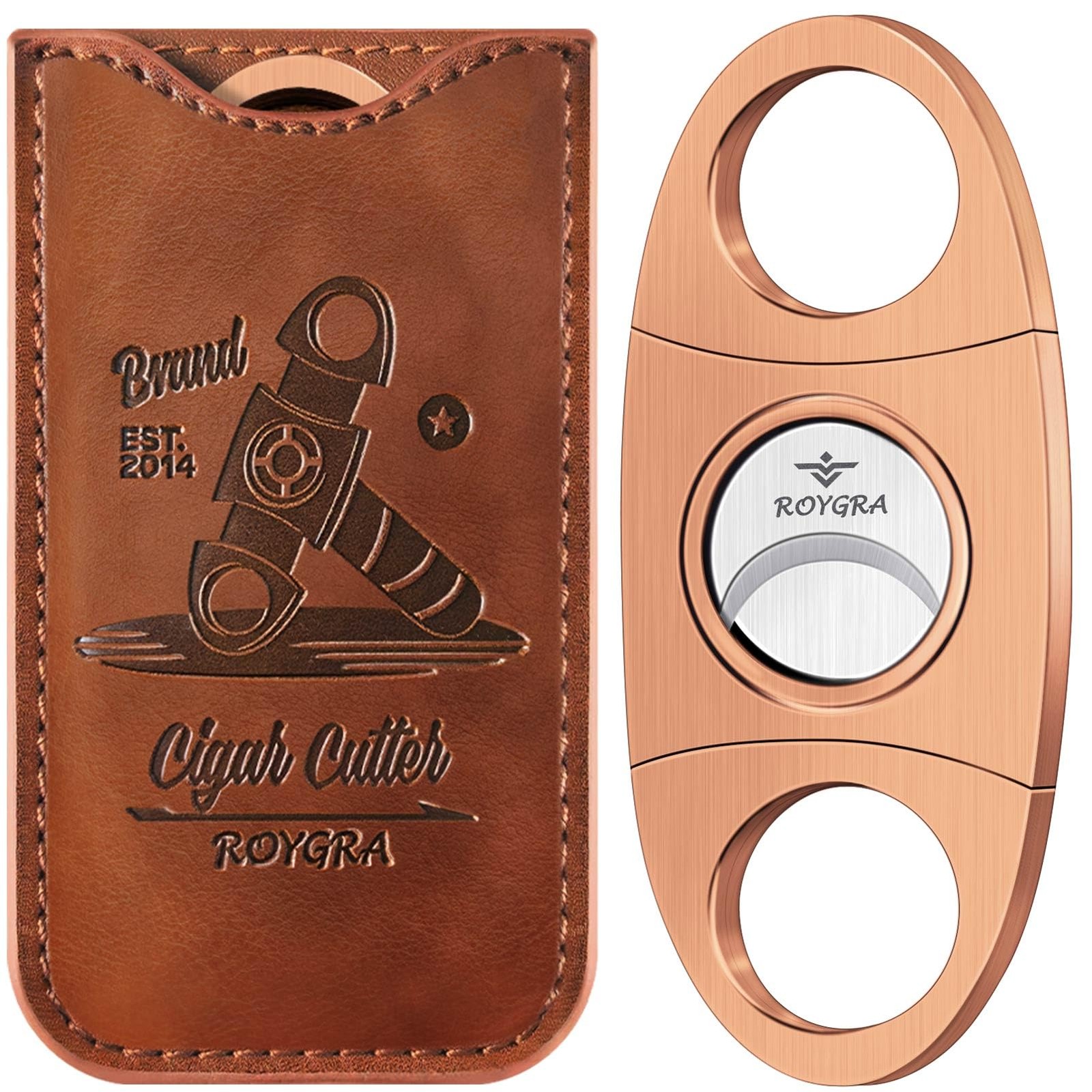 Stainless Steel Cigar Cutter with Leather Case, Classic Double Blade