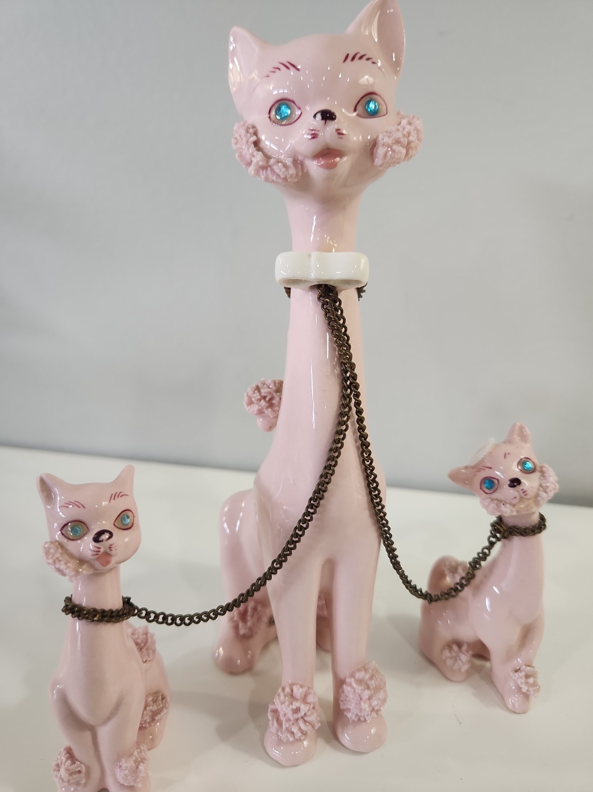 Kreiss Co Cat Kittens Ceramic Spaghetti Figurine VTG Family Trio MCM Japan,