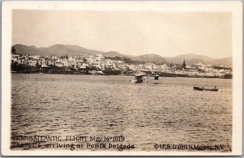 TRANSATLANTIC FLIGHT MAY 1919 Photo RPPC Postcard U.S. Navy Ponta Delgada Azores
