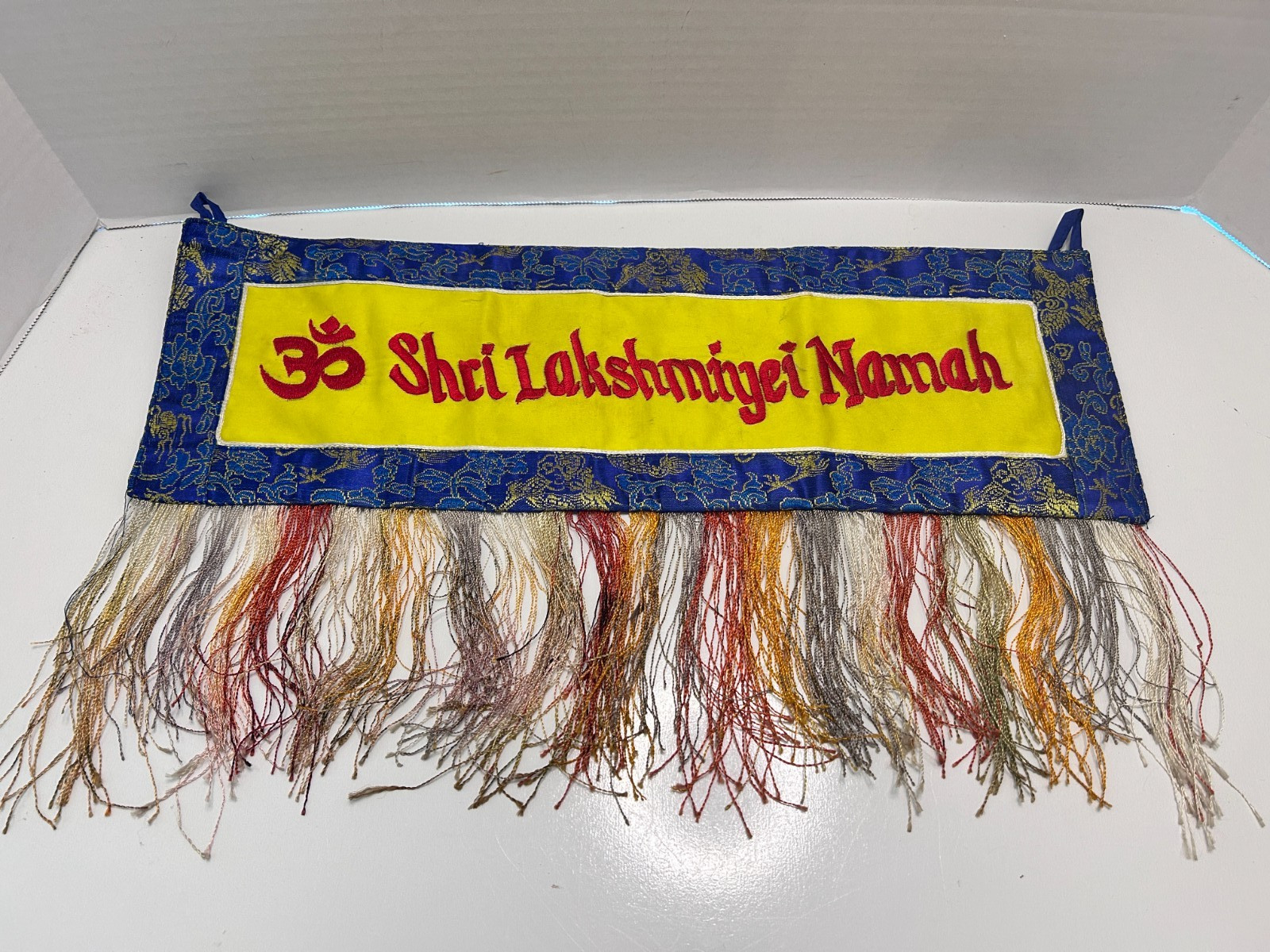 Hindu Altar or Wall Banner Om Shri Laksmiyei Namah Meditation Toran Wall Hanging
