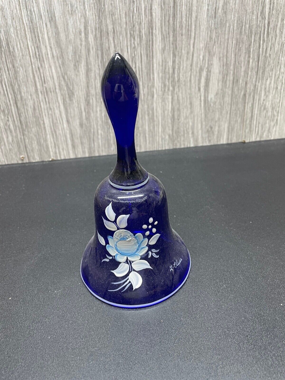 Glass Bell Vintage Old Bell Blue HandPainted L. Plues Rose 7\