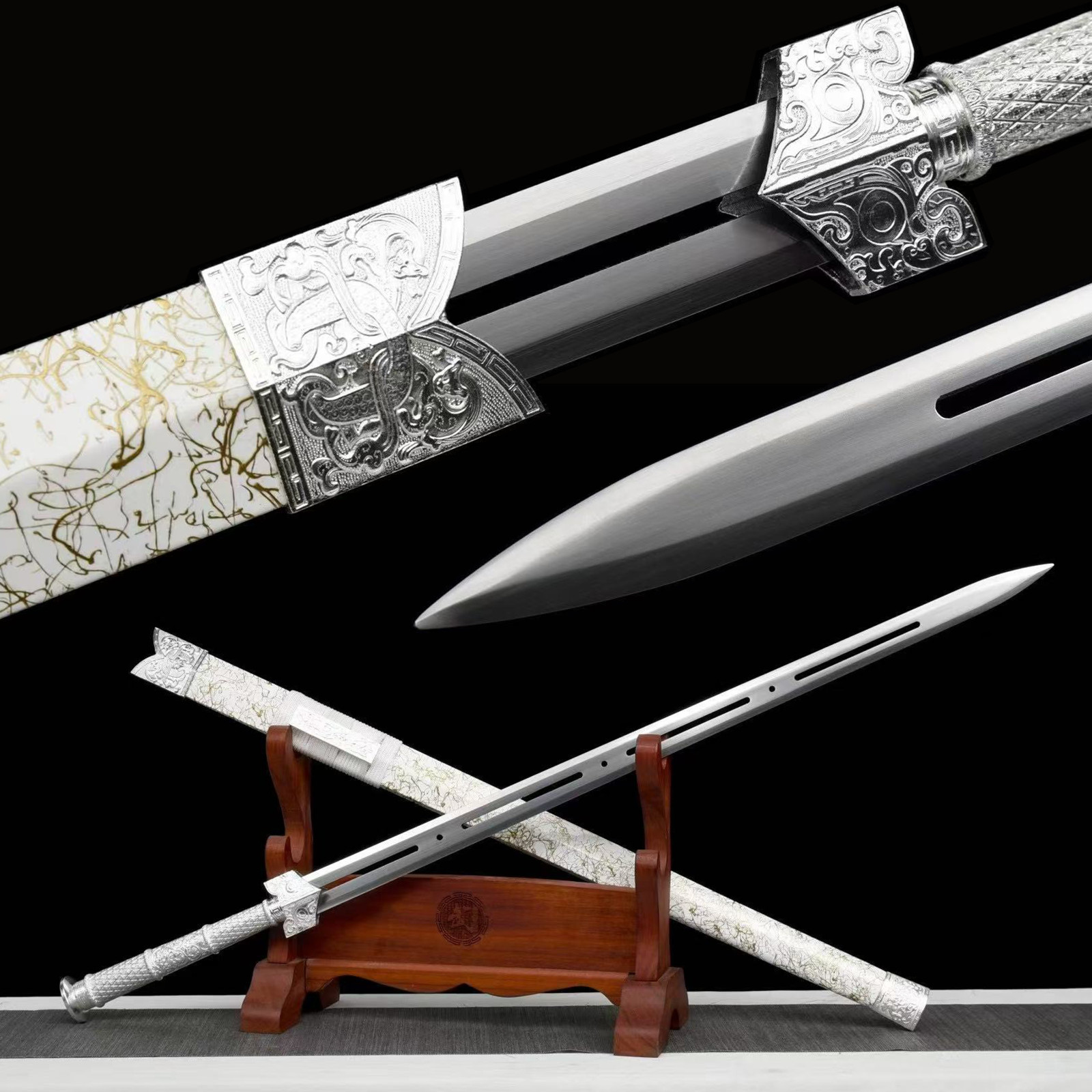 Traditional Chinese Han Sword Stainless Steel with Scabbard Collectible Replica