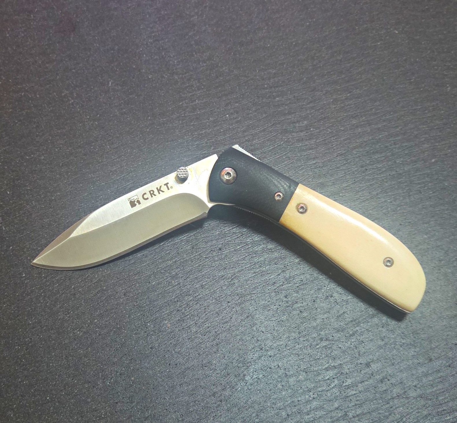 CRKT M14-02 Carson Design Pocketknife Bone Handle SS Drop Point Plain Clip