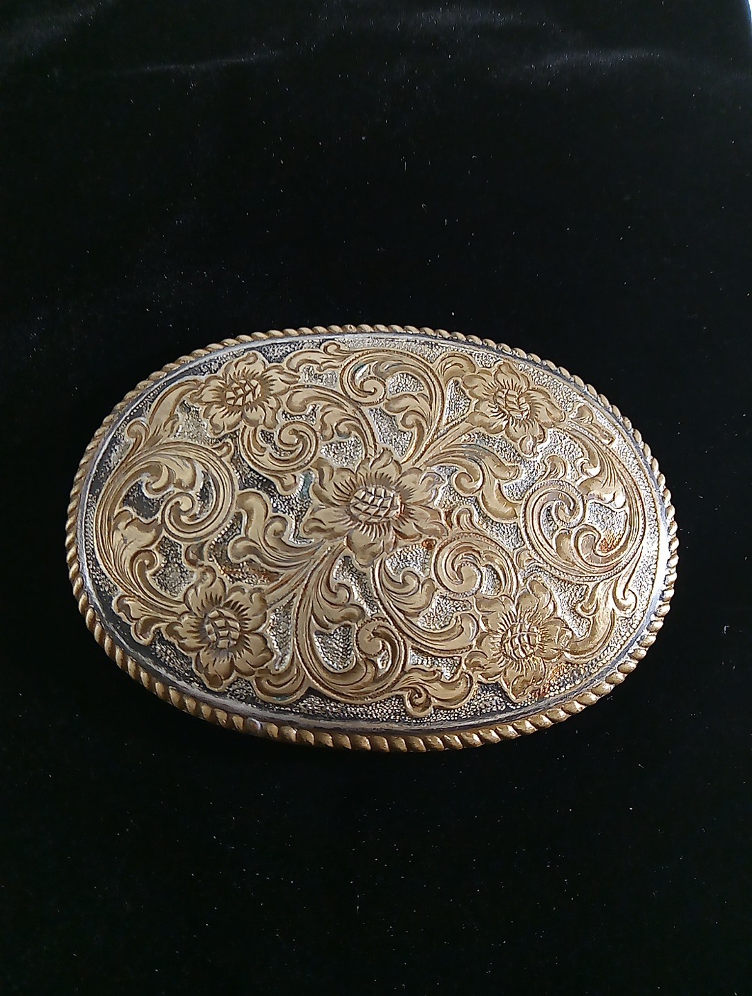 Vintage Crumrine El Arturo Heavy Ornate Silver And Bronze Buckle 