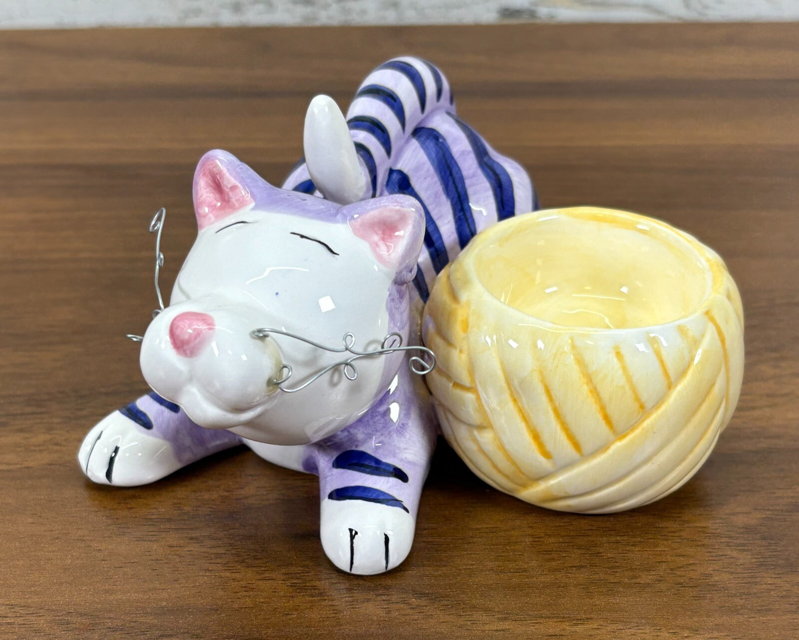 Vintage Porcelain Cat Tea Light Candle Holder 2002 Cartoon Cat 4.5\