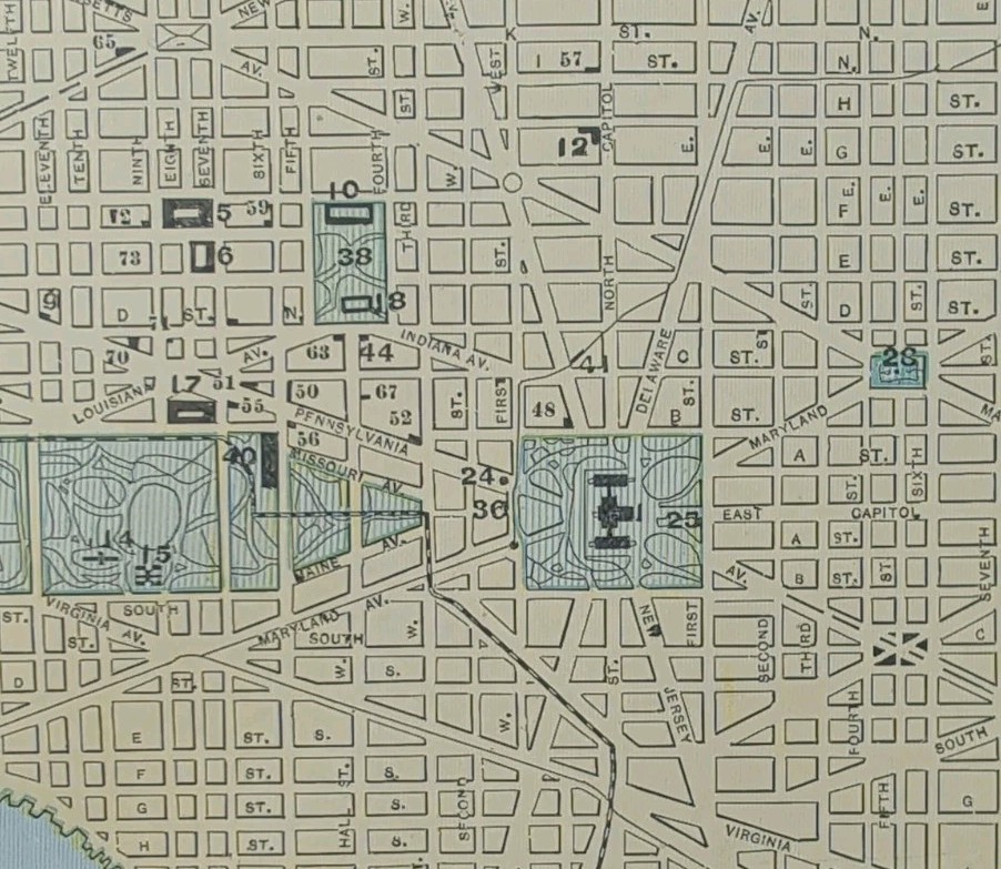 Vintage 1893 WASHINGTON DC Map 14\