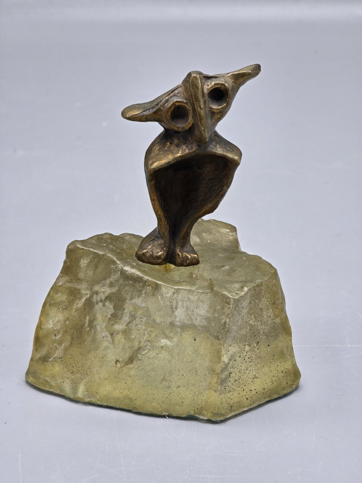  Owl Sculpture Clear Resin Base MCM Abstract Metal Vintage