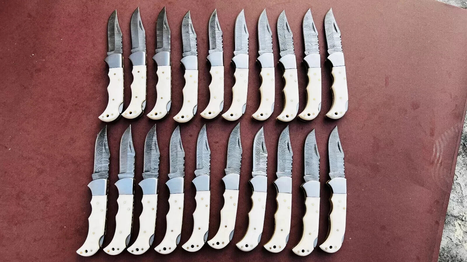 LOT of 20 Damascus Steel Hunting Folding knife, Pocket Knives with sheath (MM)
