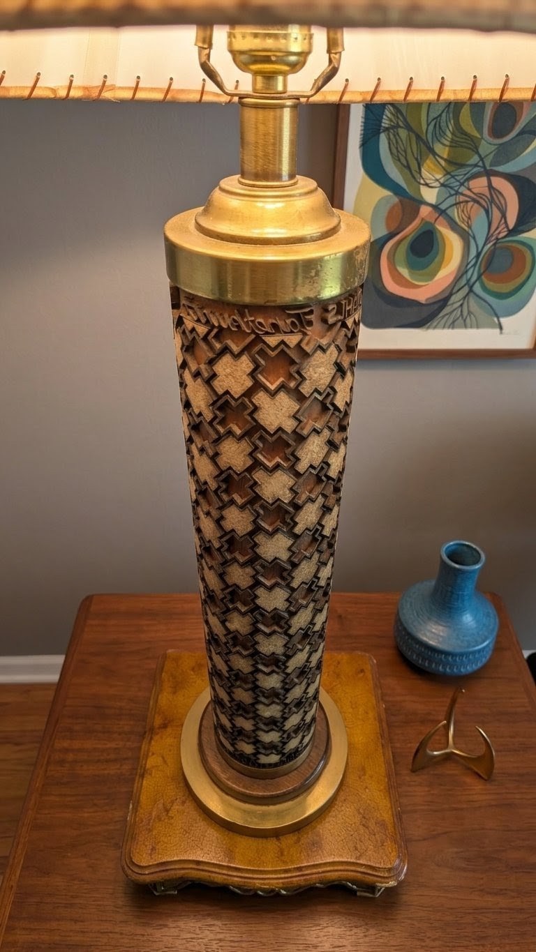 Mid Century Textile Wallpaper Roller Table Lamp Jacob Kielland-Brandt Copenhagen Mid Century Textile Wallpaper Roller Table Lamp Jacob Kielland-Brandt Copenhagen