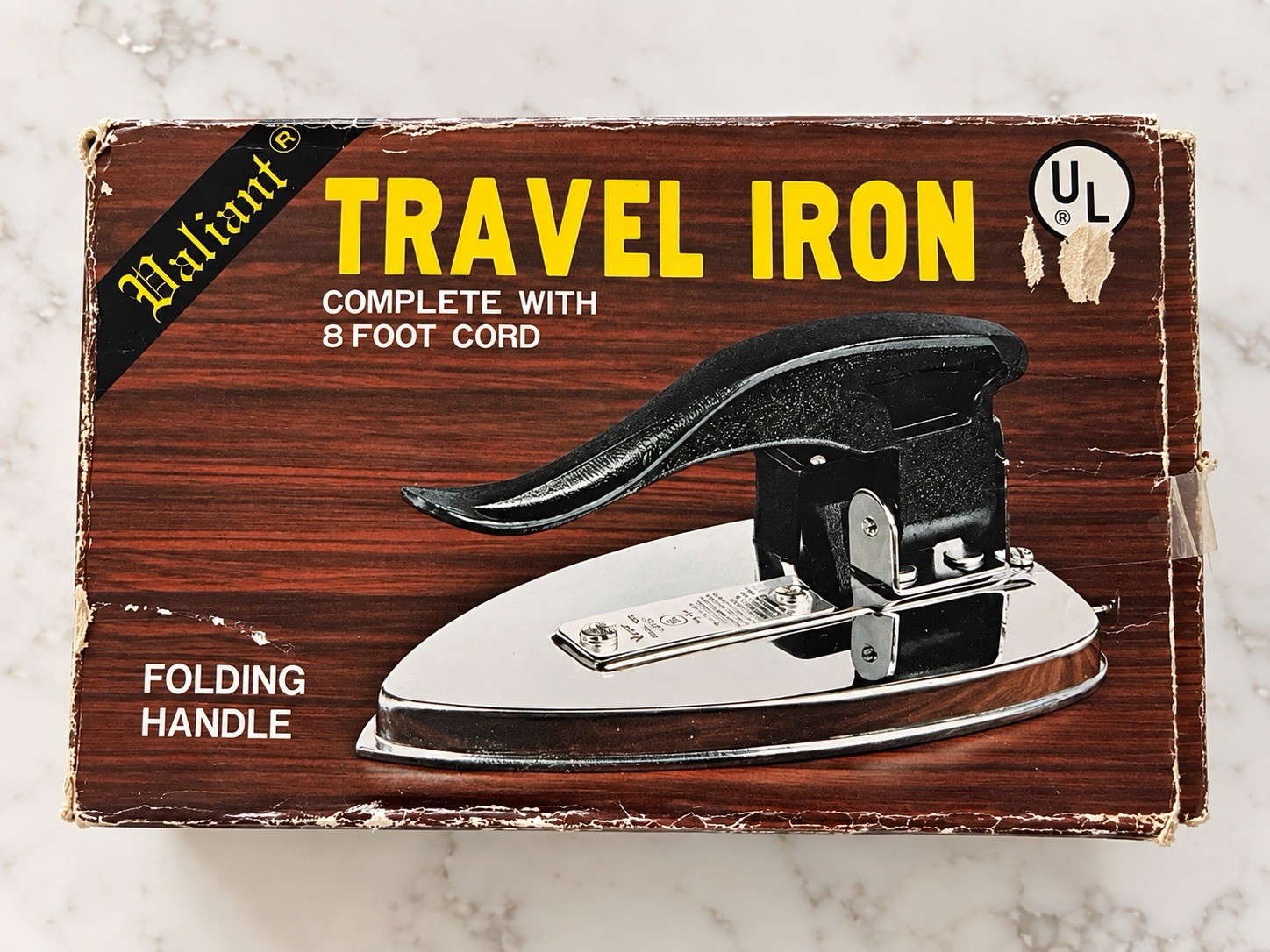Vintage Valiant Travel Iron 15/2319 Tested Working Folding Handle Cord Box