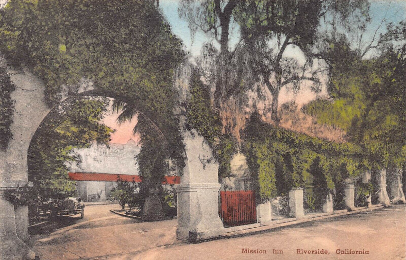 Mission Inn, Riverside, California, early hand colored postcard, unused