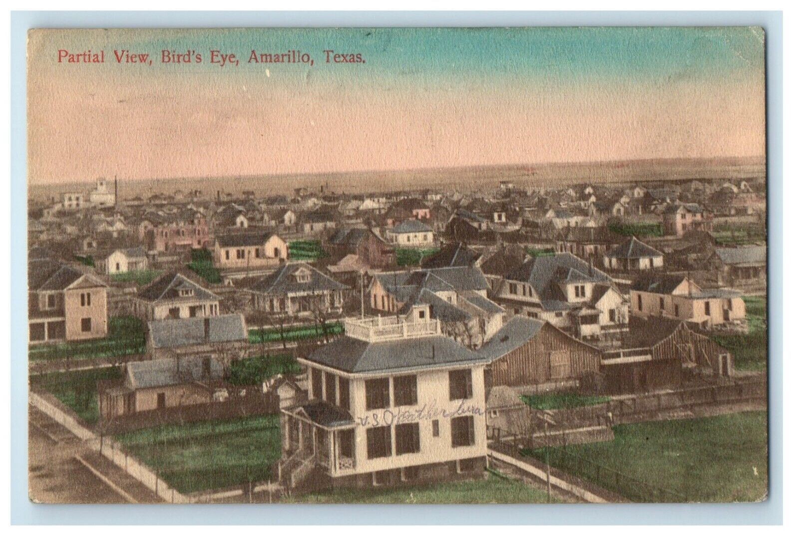 1909 Partial View House Village Bird's Eye Amarillo Texas TX Antique Postcard