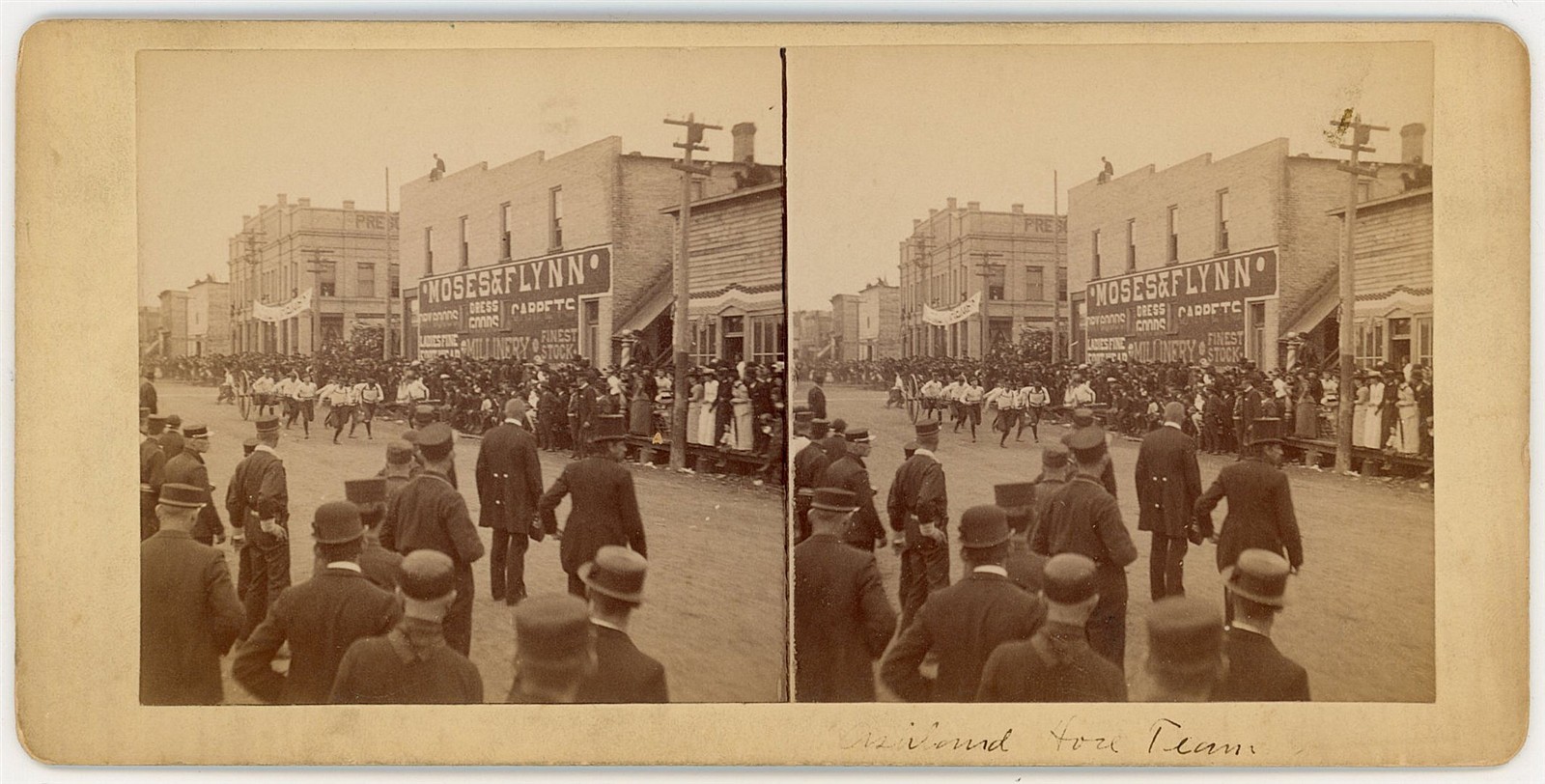 WISCONSIN STEREOVIEW - Ashland - Firemen in Parade - 1890s RARE
