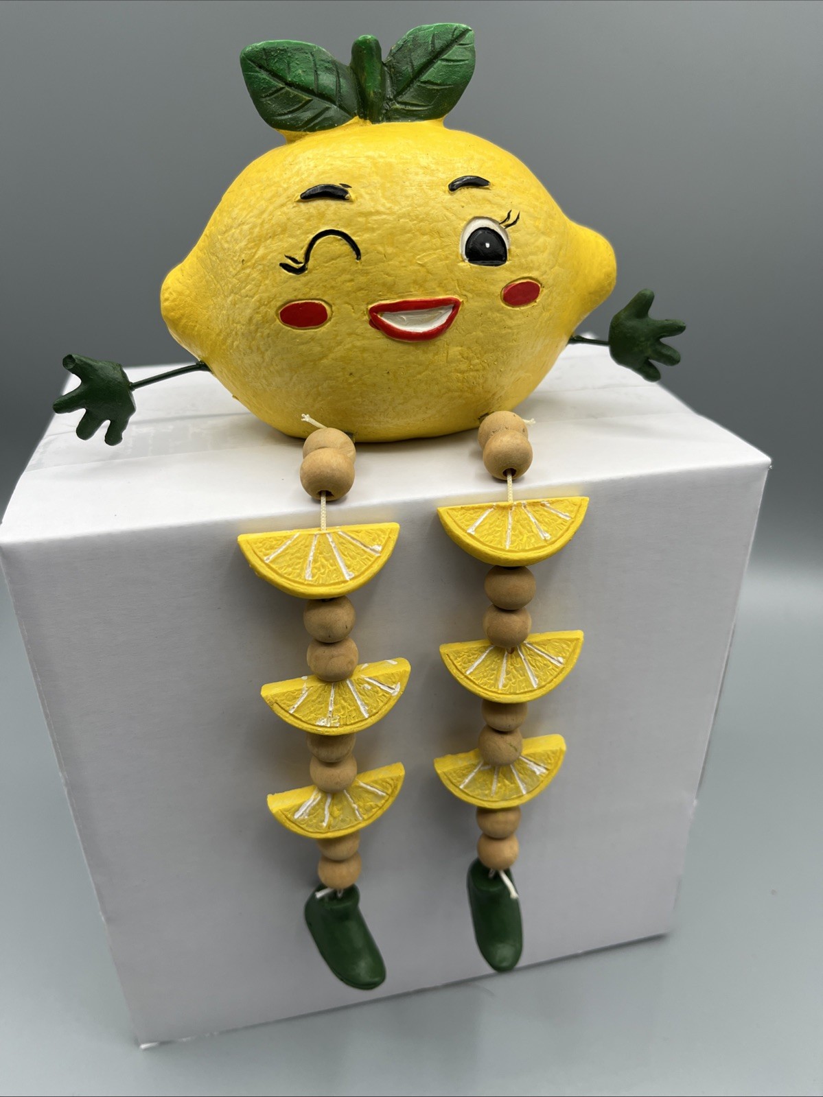 Anthropomorphic Kitschy Whimsical Lemon Shelf Sitter - Rare