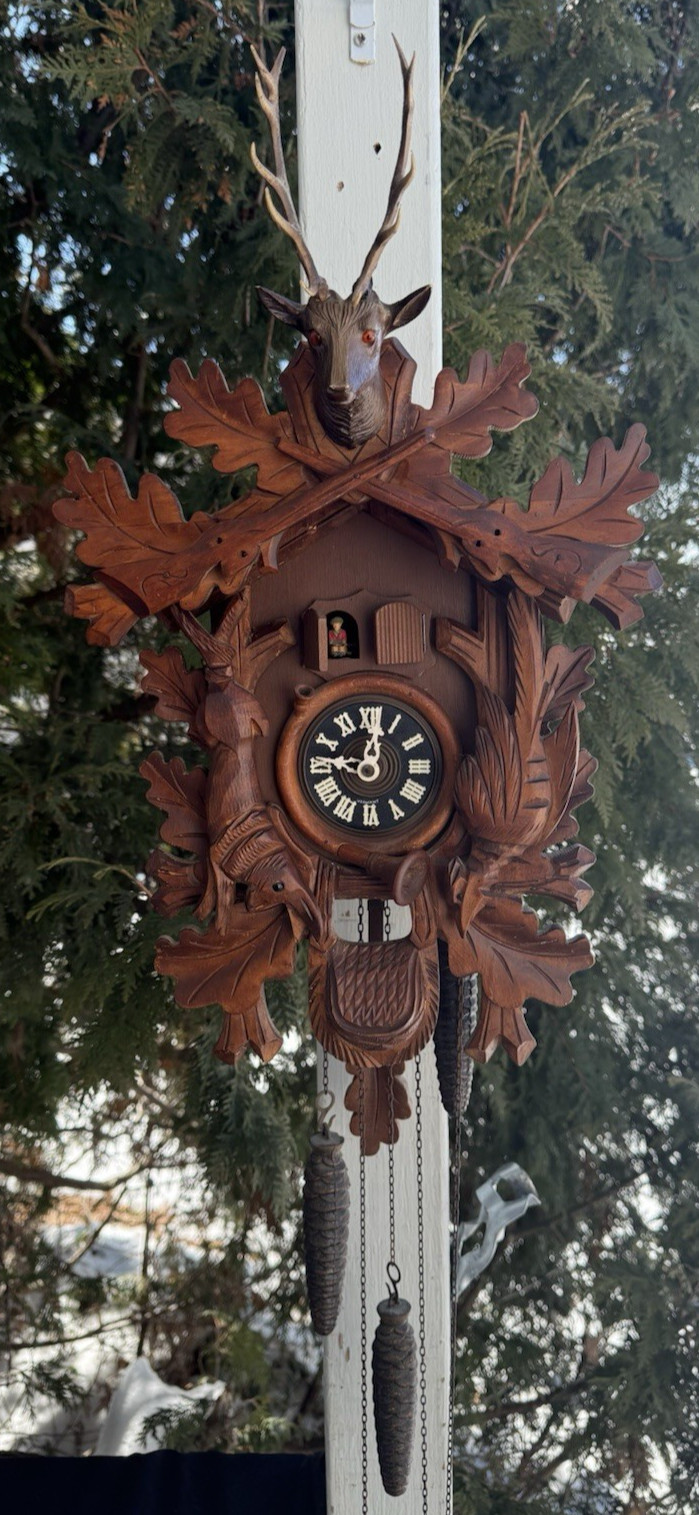 Vintage Regula W/ Thorens Musical Hunter Cuckoo Wall Clock - SEE VIDEO - READ