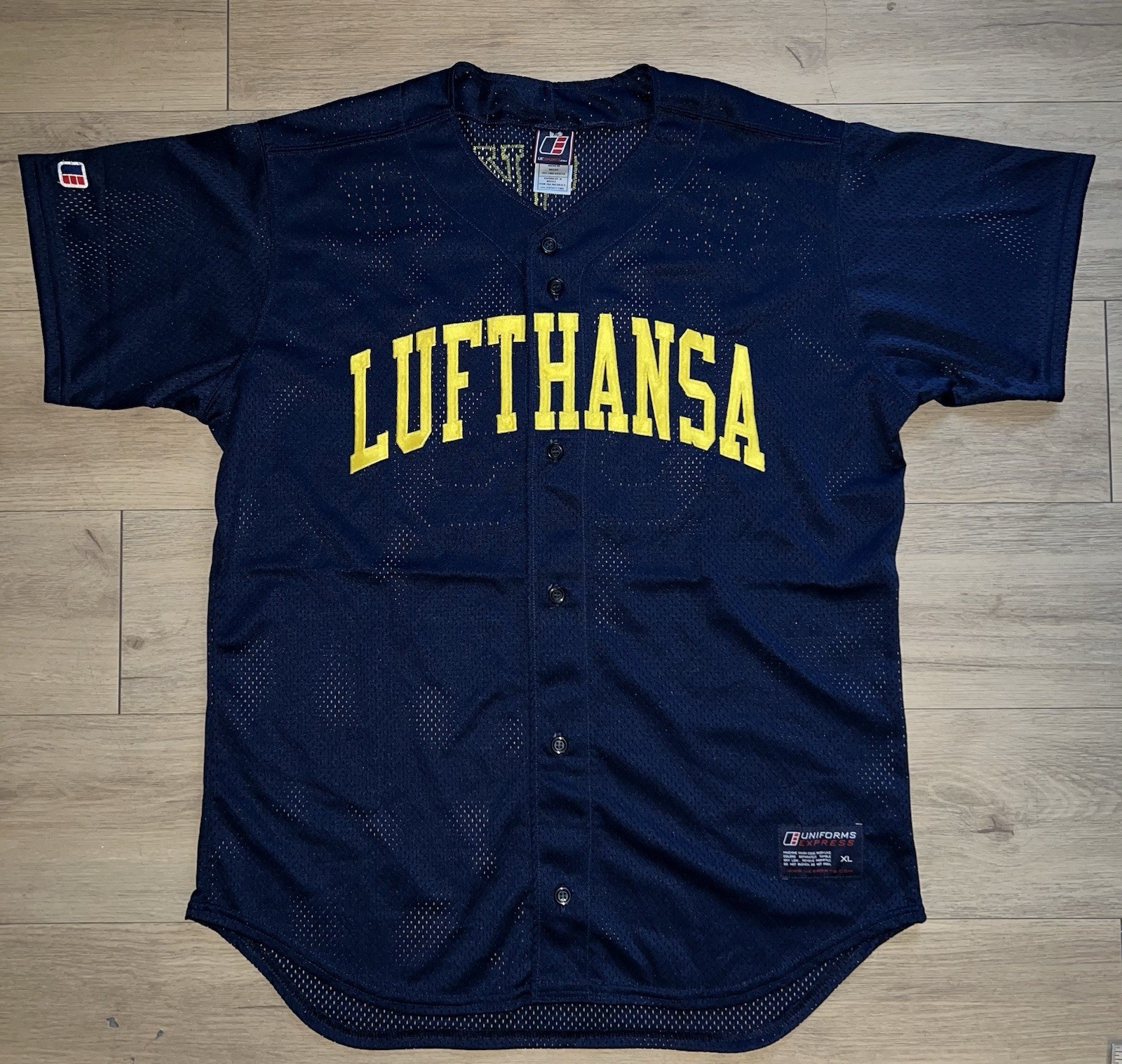 Lufthansa Mens Size XL German Button Sports Jersey Yellow Blue Airline Vintage