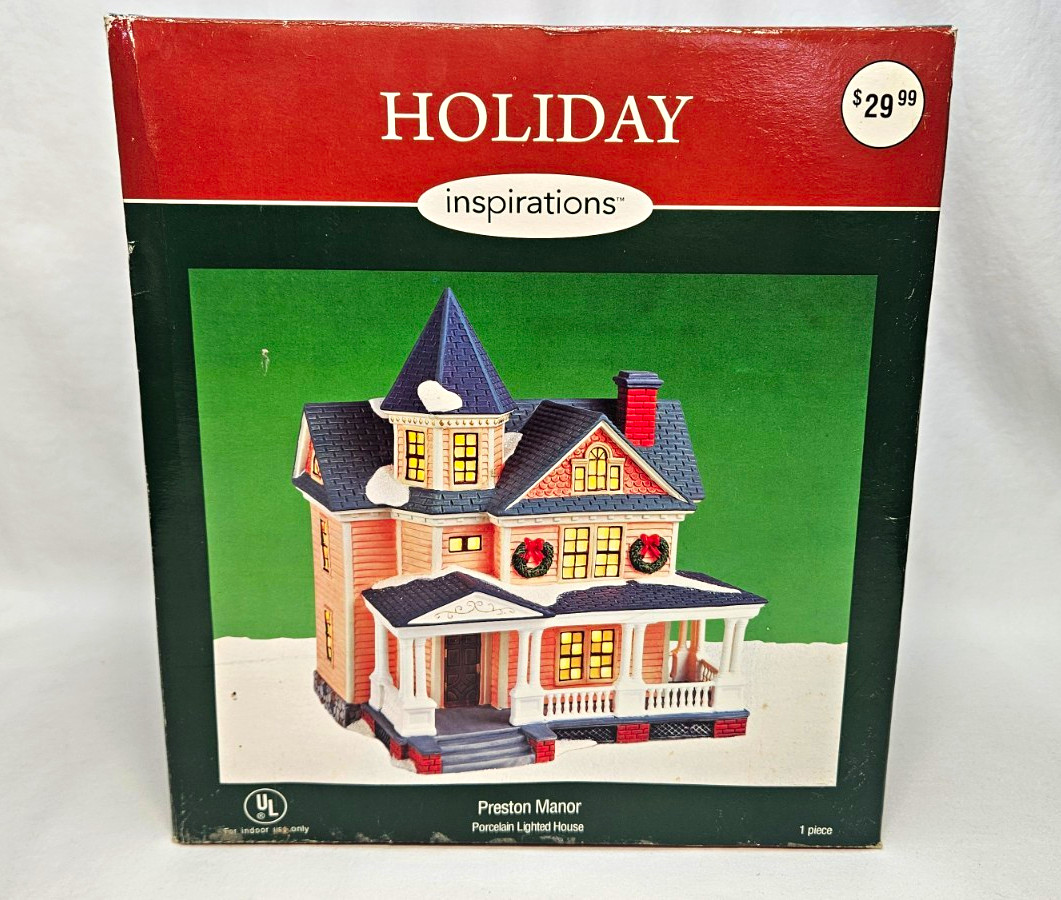 Holiday Inspirations Preston Manor 2008 Porcelain Light Christmas Village House
