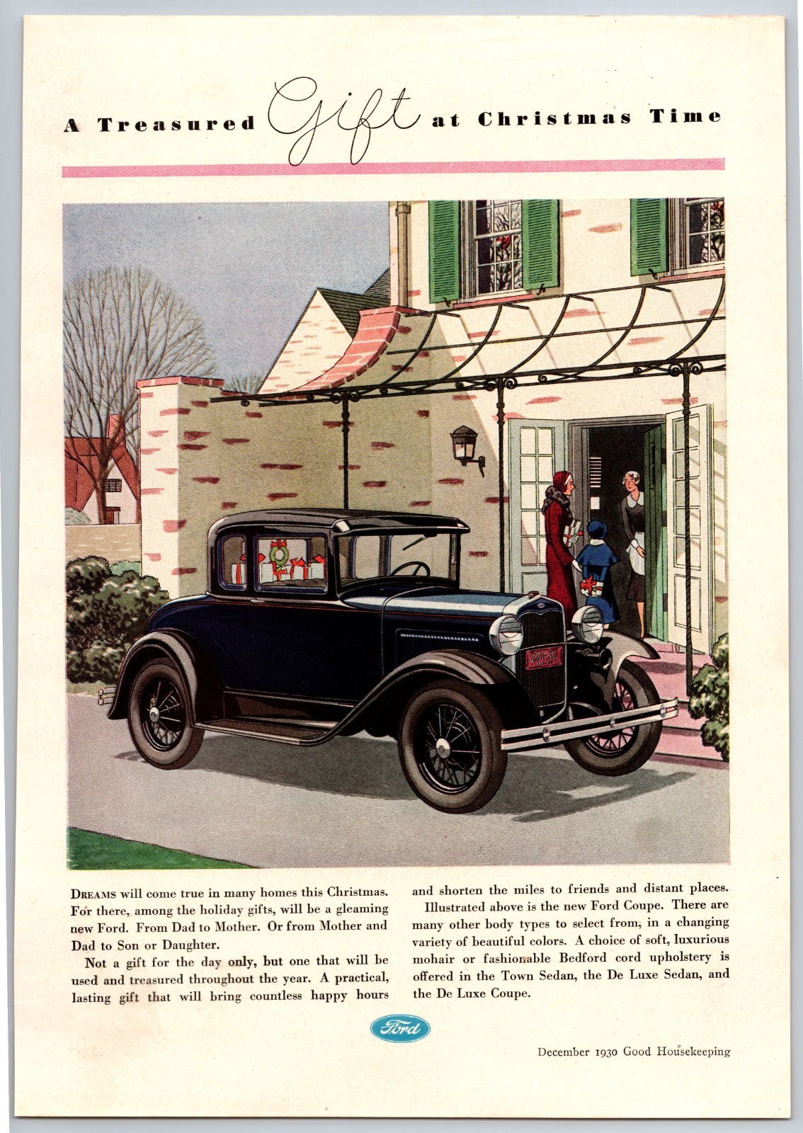 Vintage 1930, Ford Sport Coupe, Christmas Gifts, Automobile, Car, 30's Print Ad