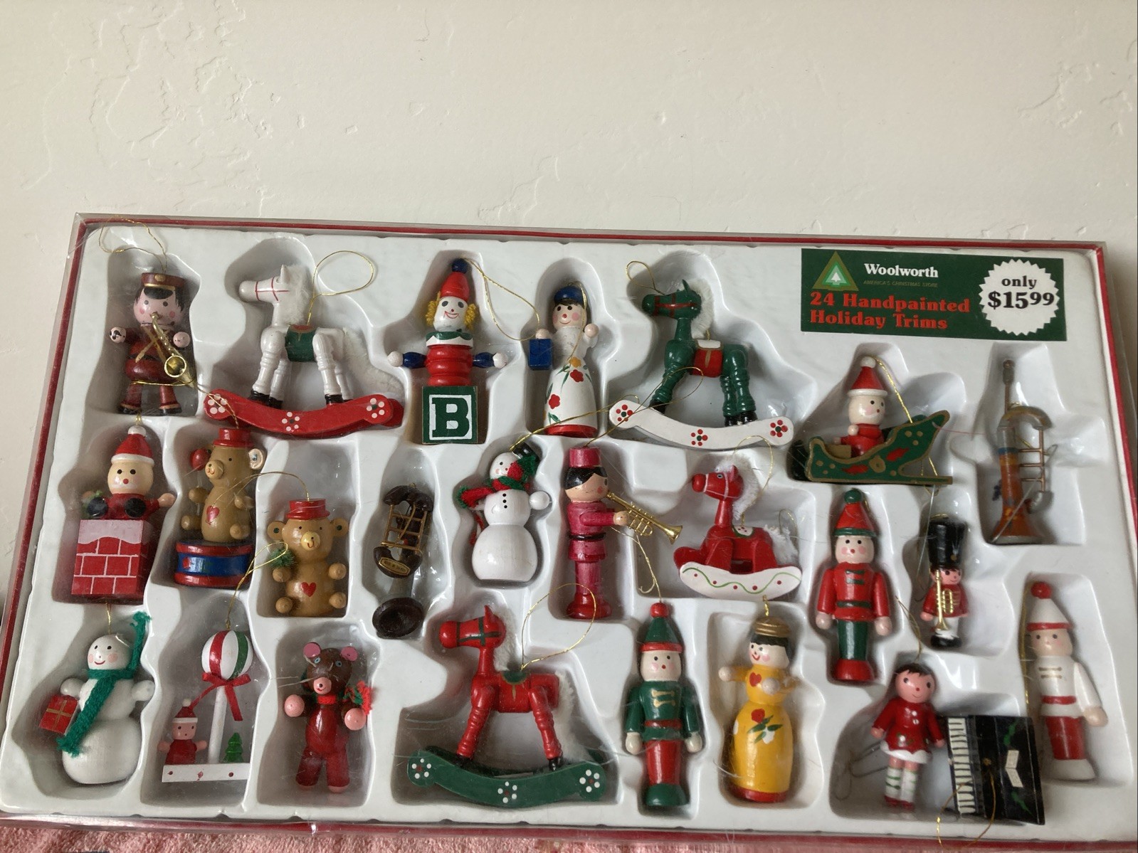VTG Woolworth 24 Hand Painted Wooden Christmas Tree Ornaments NOS VTG Woolworth 24 Hand Painted Wooden Christmas Tree Ornaments NOS
