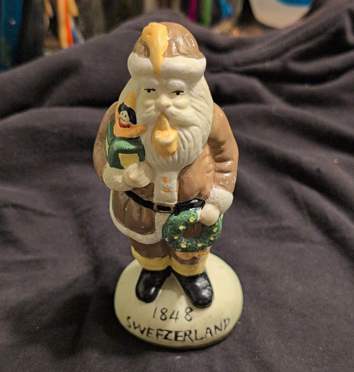 W. Schmid Hand Painted Porcelain Santa Figurine Christmas 1848 Switzerland,typo W. Schmid Hand Painted Porcelain Santa Figurine Christmas 1848 Switzerland,typo