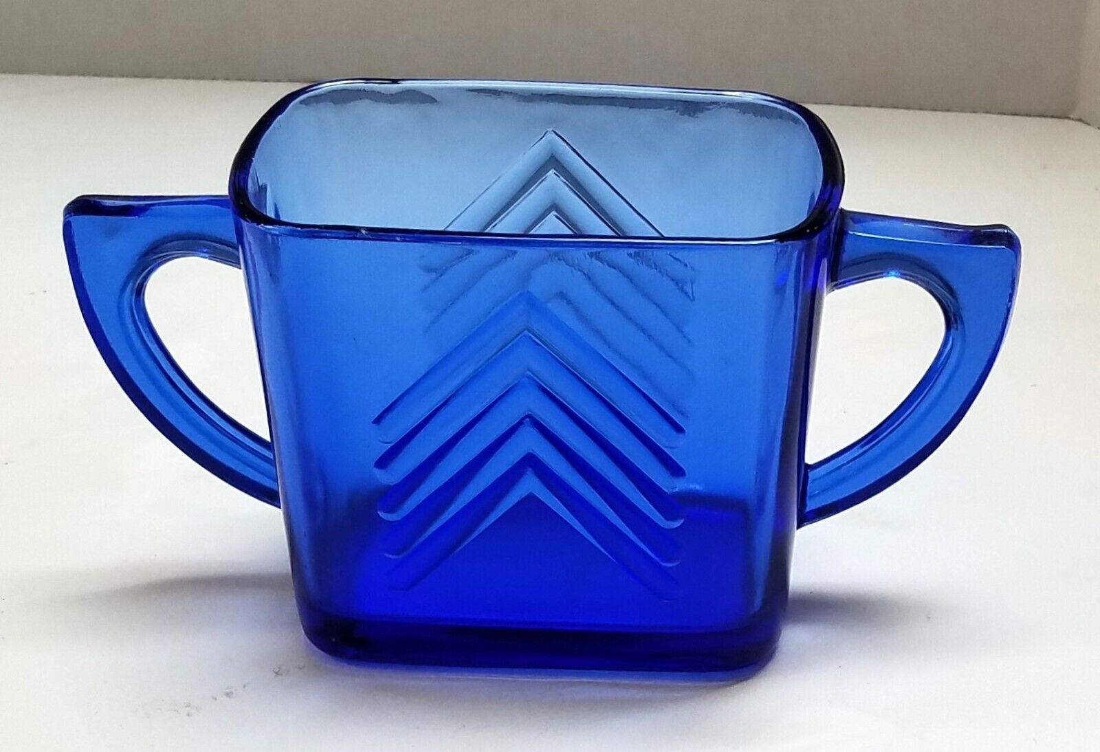 Vintage Cobalt Blue Glass  Sugar  Hazel Atlas Chevron Design