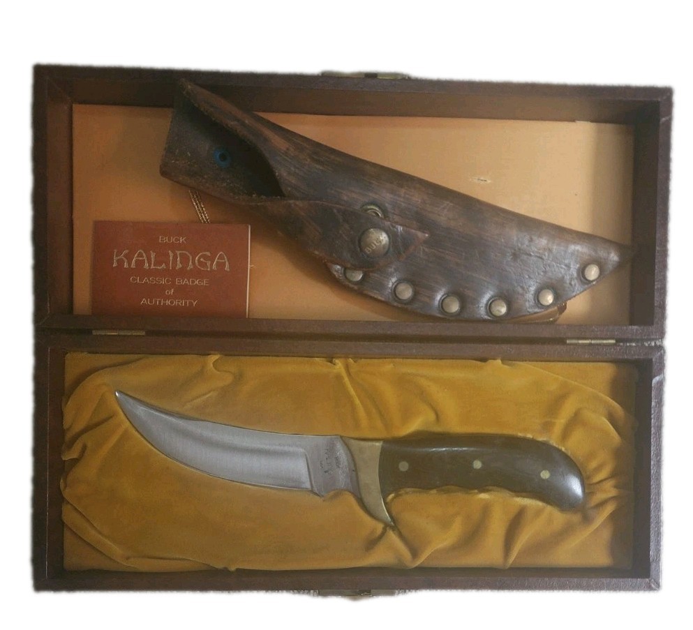 Vintage Buck Kalinga Model 401 KNIFE Rosewood Handle Orig Box & Leather Sheath