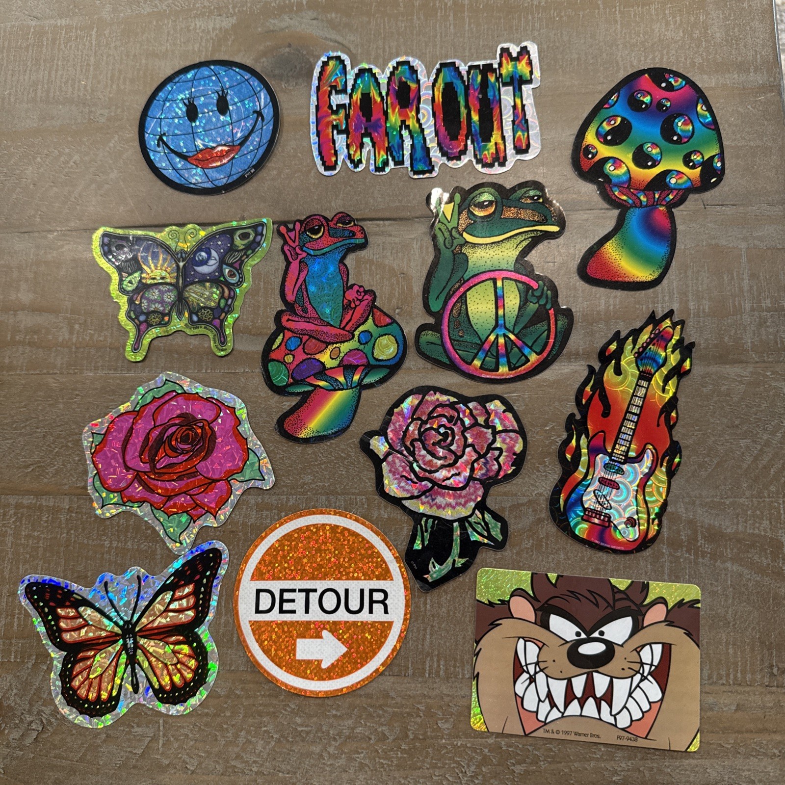 lot of 12 Vintage 90s Holographic Prismatic Vending Machine Stickers NOS Hippie