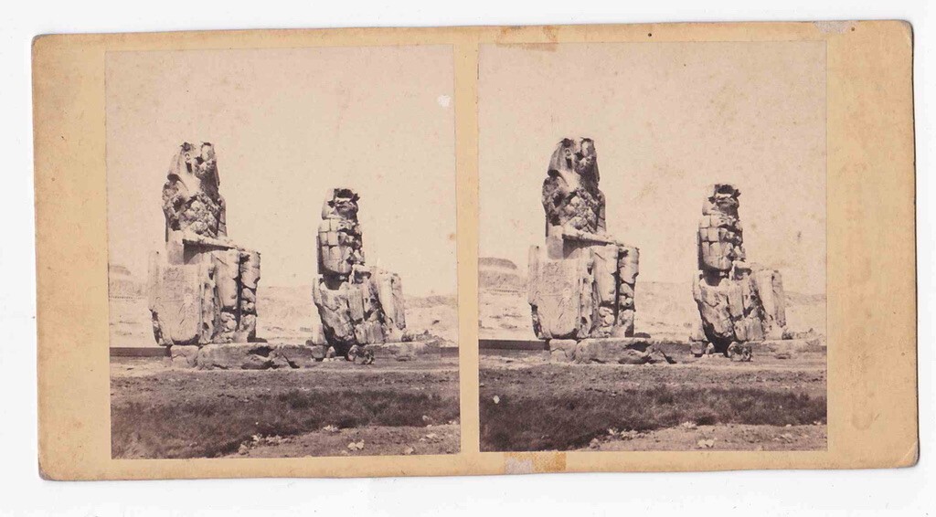 Colossi of Memnon Stereoview Wilhelm Hammerschmidt 1860s Egypt Albumen
