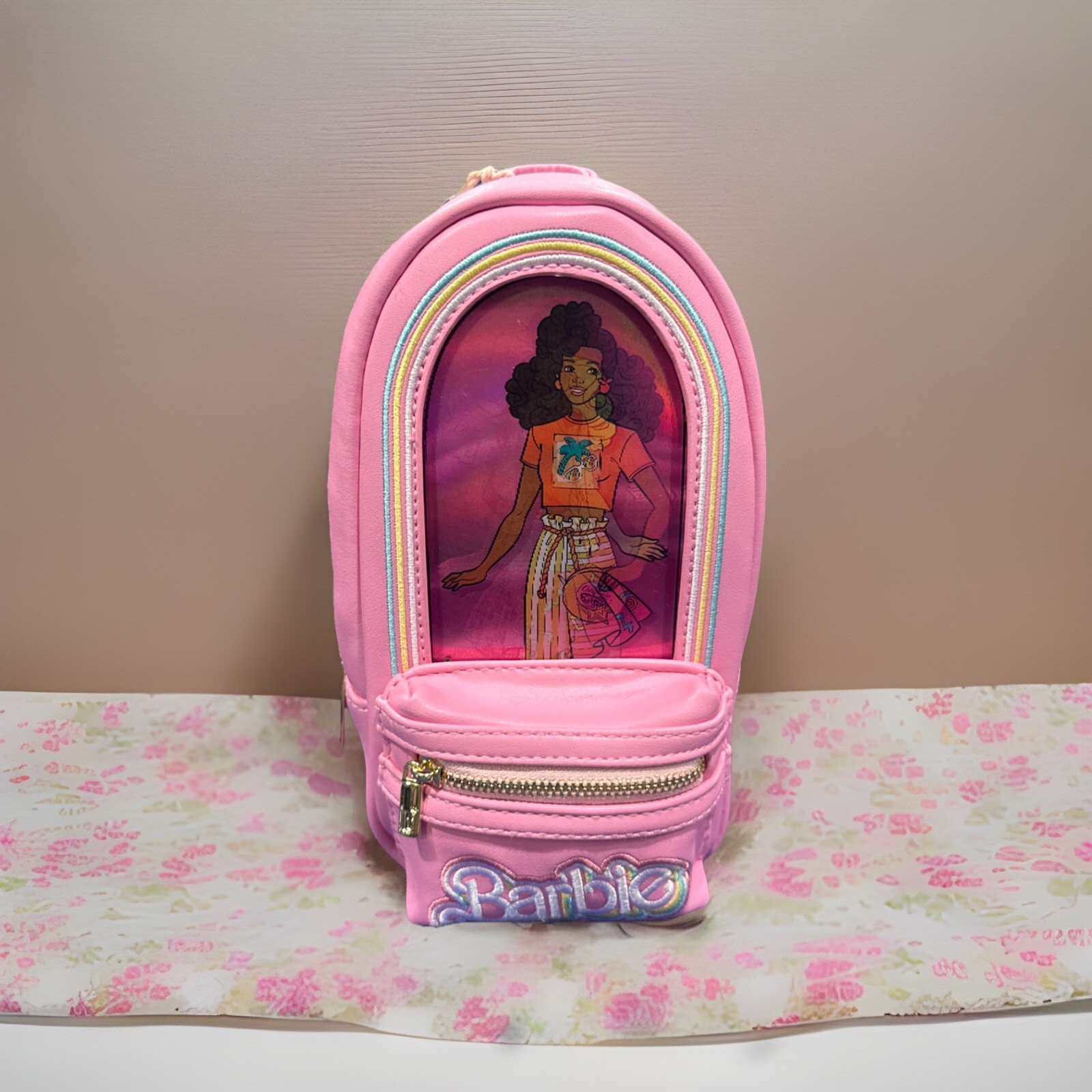Loungefly Mattel Barbie 65th Anniv Pink Lenticular Mini Backpack Pencil Case