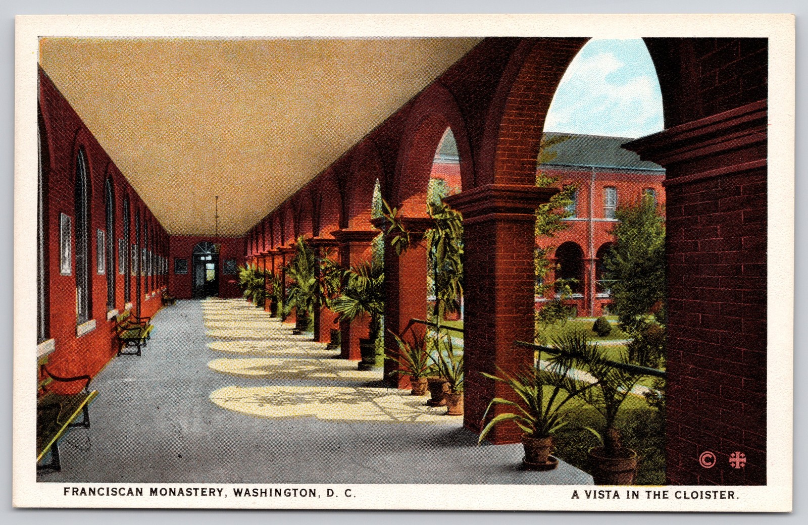 Washington DC Franciscan Monastery Vista in Cloister Postcard c1920s