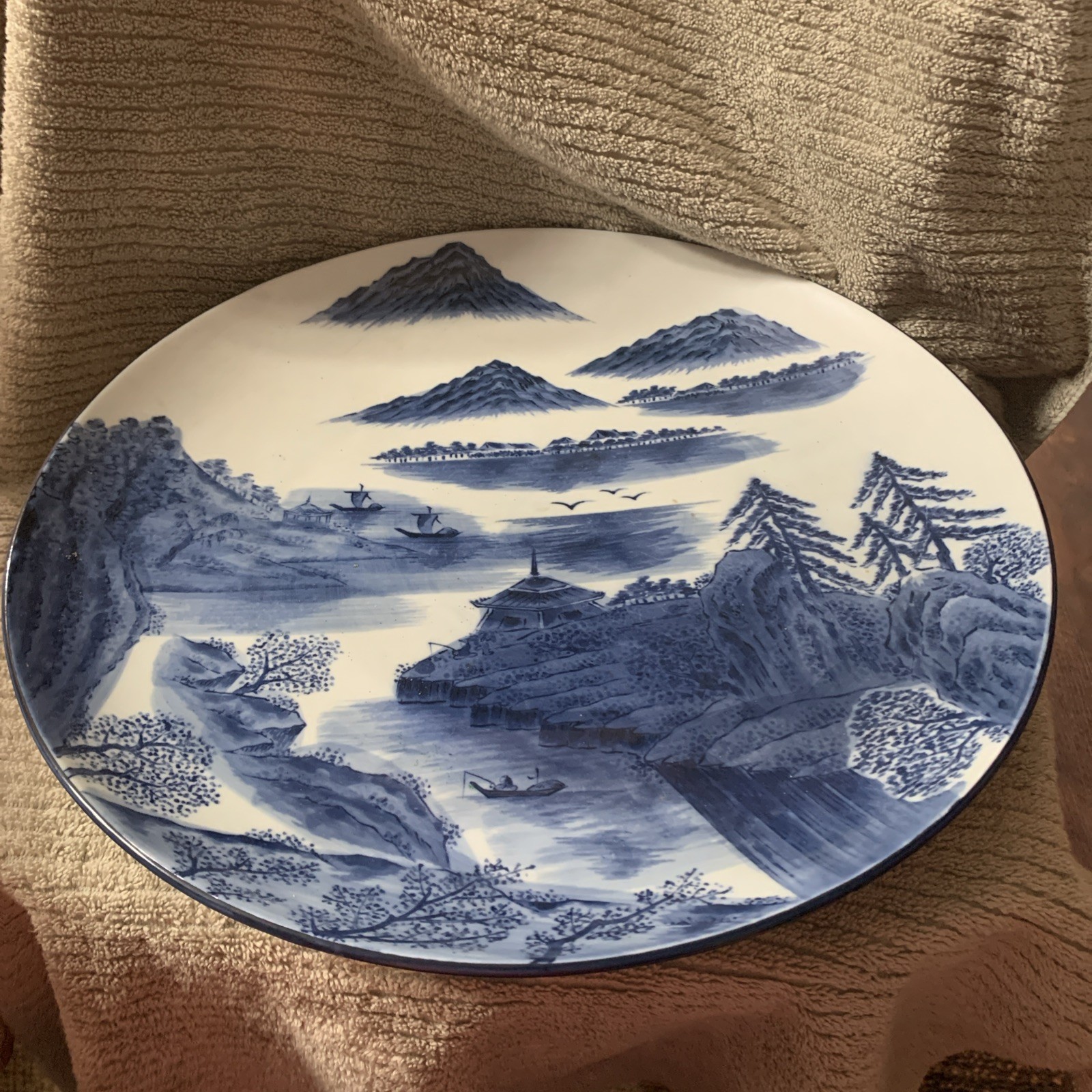 Arita Ware Decorative Plate Underglaze Blue Landscape Kazan Kiln