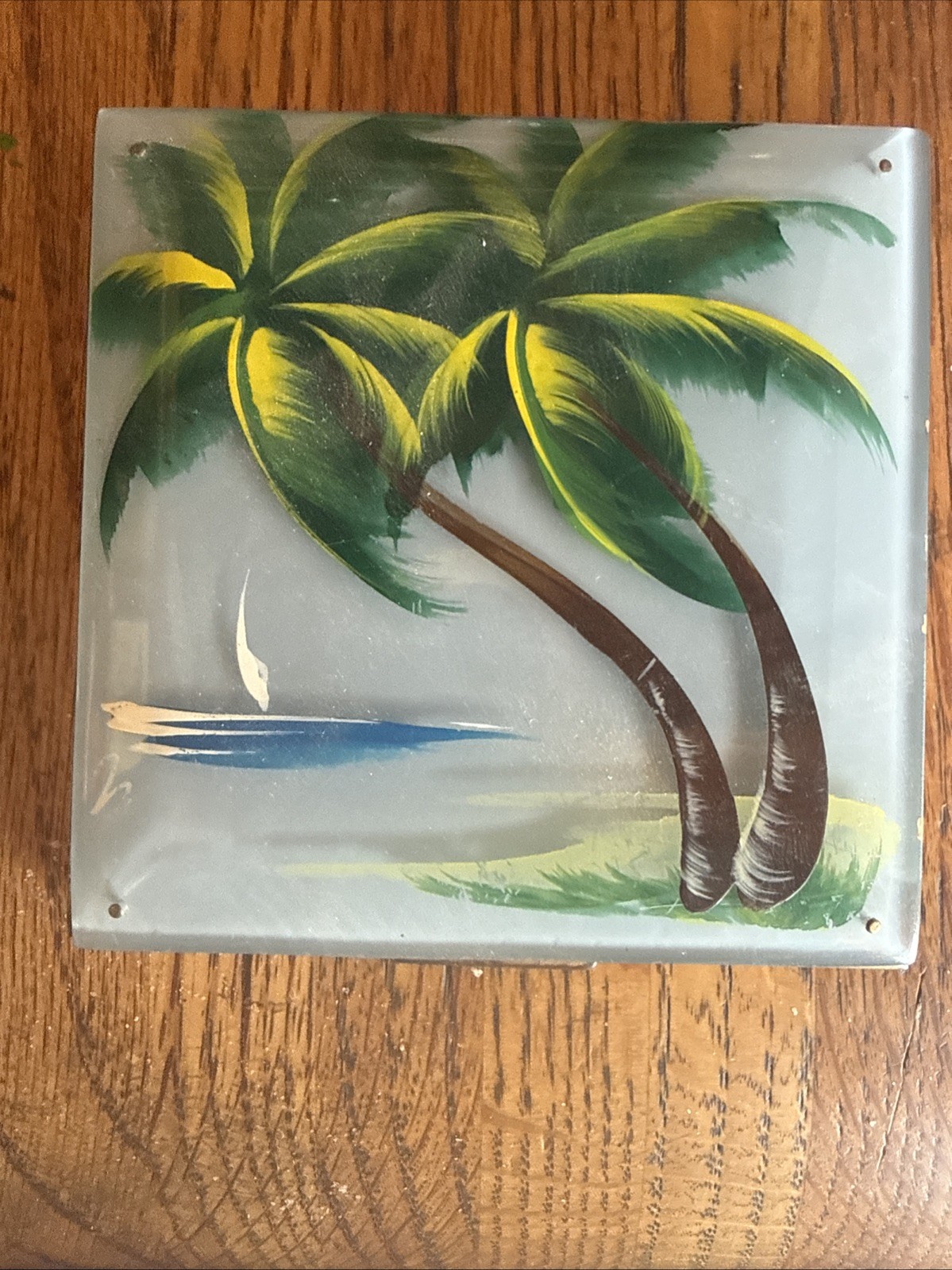 Vintage Rex Fifth Avenue Powder Compact Palm Tree Hand Painted 3 1/2\