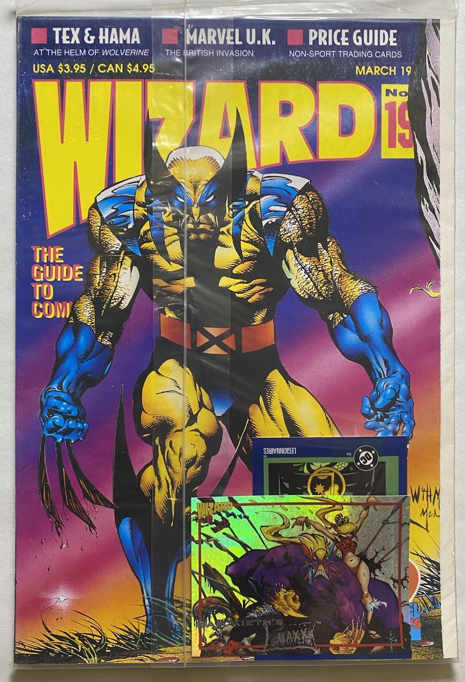 👍🔥🤯 Wizard Magazine 19 March 1993 Wolverine Cover Factory Sealed Promo Cards