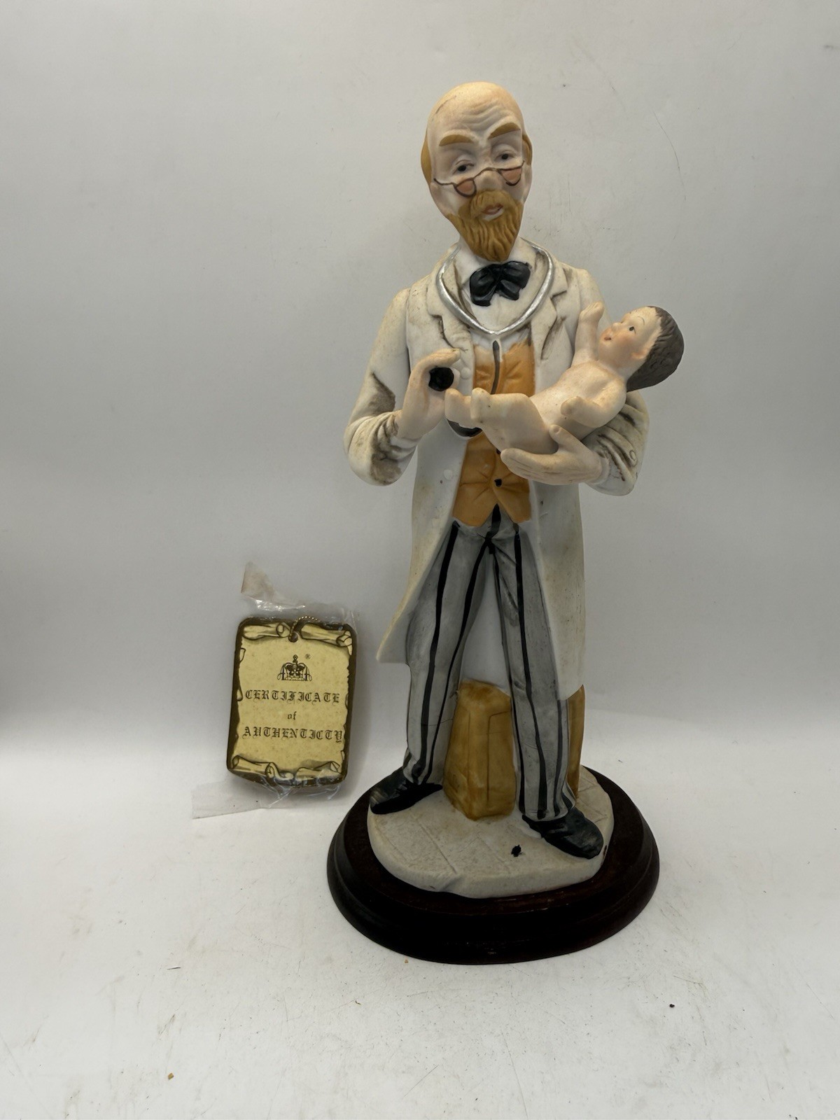 Vintage Arnart Porcelain Doctor Holding Baby Figurine 10” w/ Certificate COA *