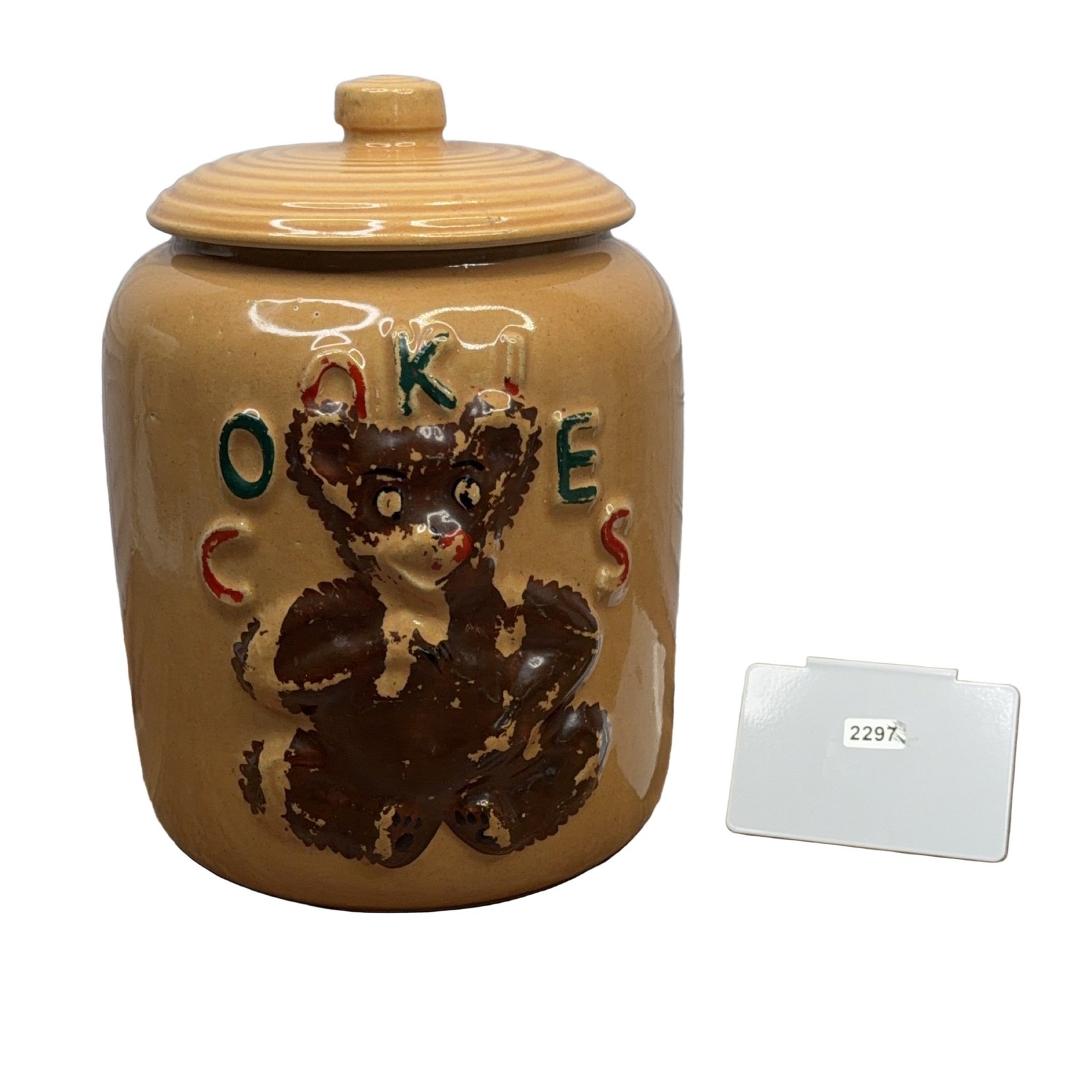 Vintage Western Stoneware Monmouth IL Teddy Bear Cookie Jar 1930s Stoneware