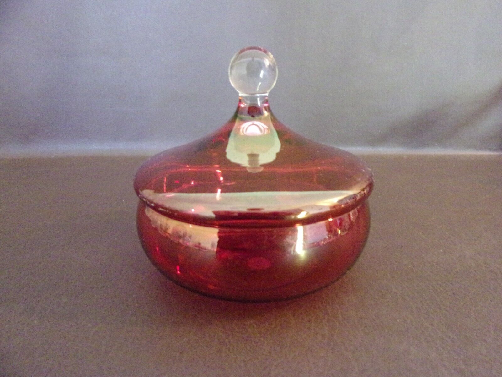 Vintage Red Flashed Candy Dish With Clear Knob