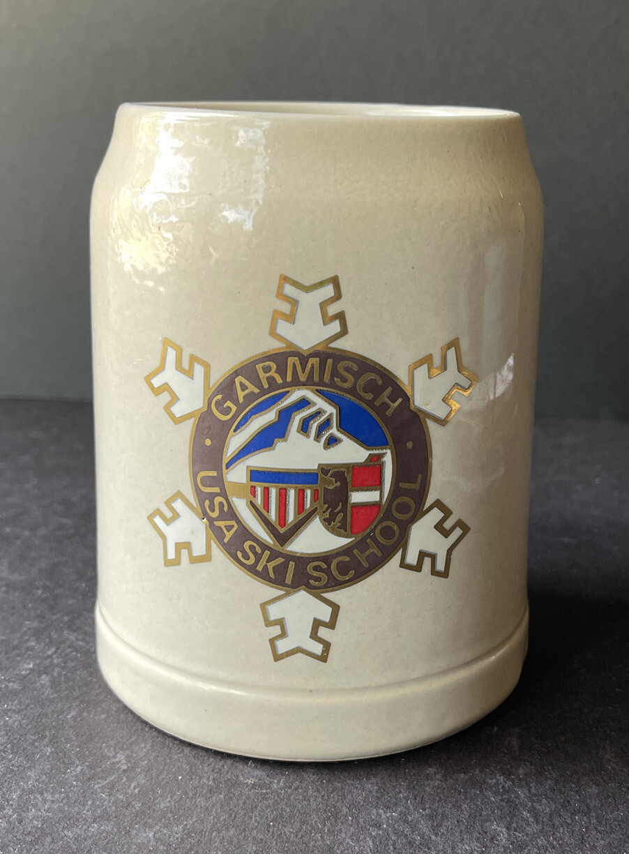Garmisch USA Ski School 0.5 L Beer Stein Mug Cup West Germany Vintage Stonware