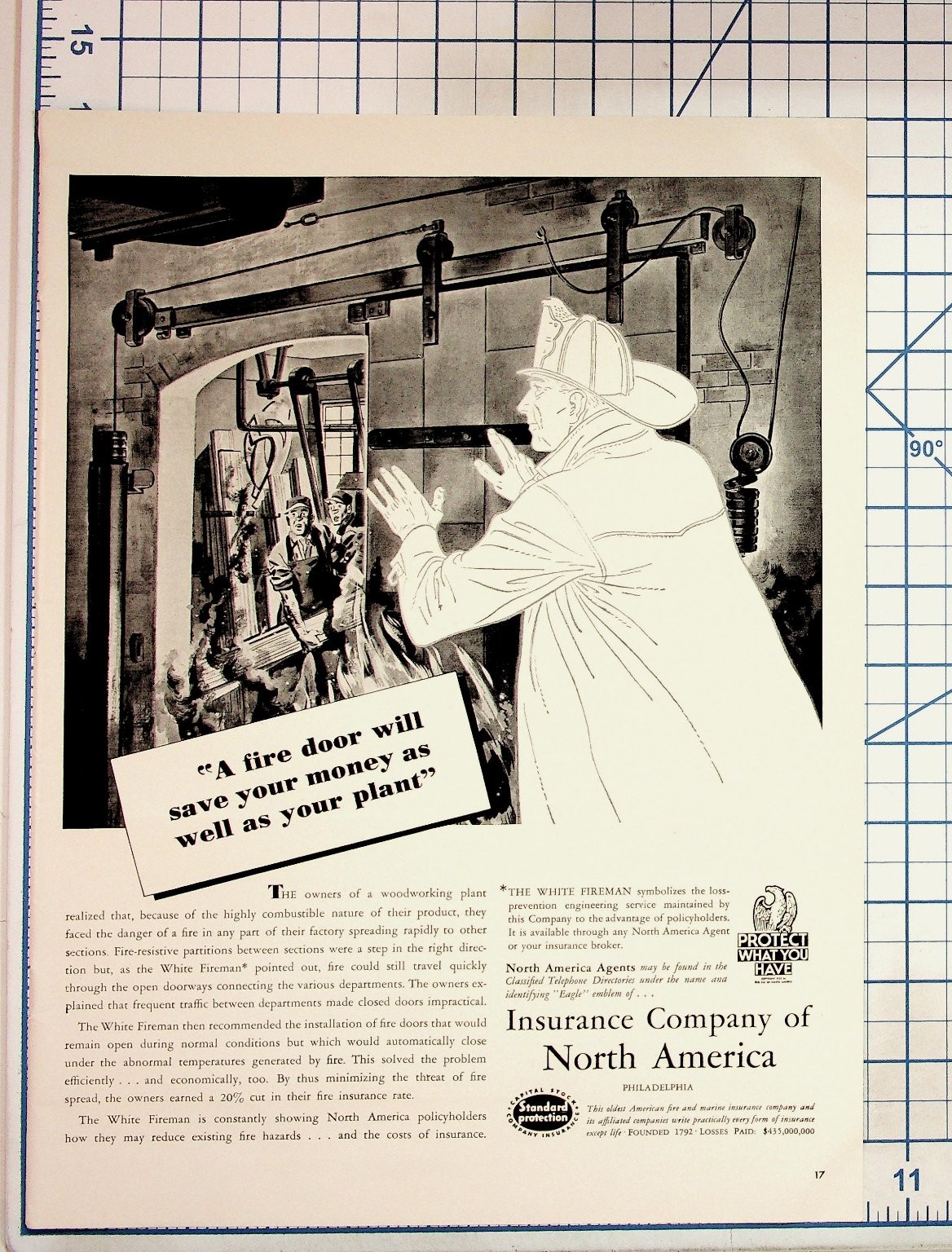 1930s Insurance Company of North America Fire Prevention Ad Ephemera