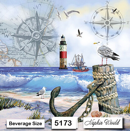 (5173) TWO Individual Paper BEVERAGE / COCKTAIL Decoupage Napkins - OCEAN SEA