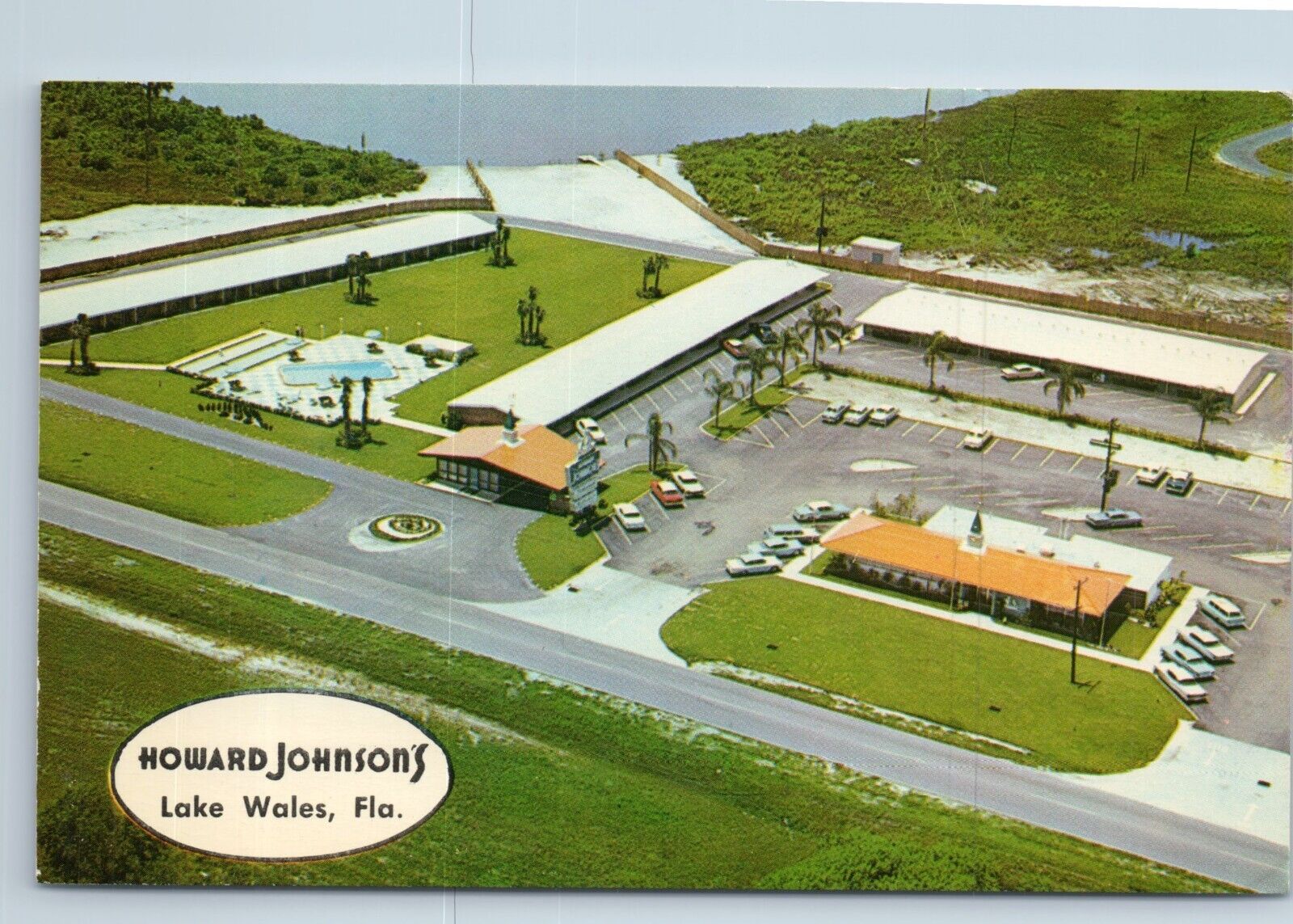 Postcard Howard Johnsons Motor Lodge and Restaurant Lake Wales Florida Aerial