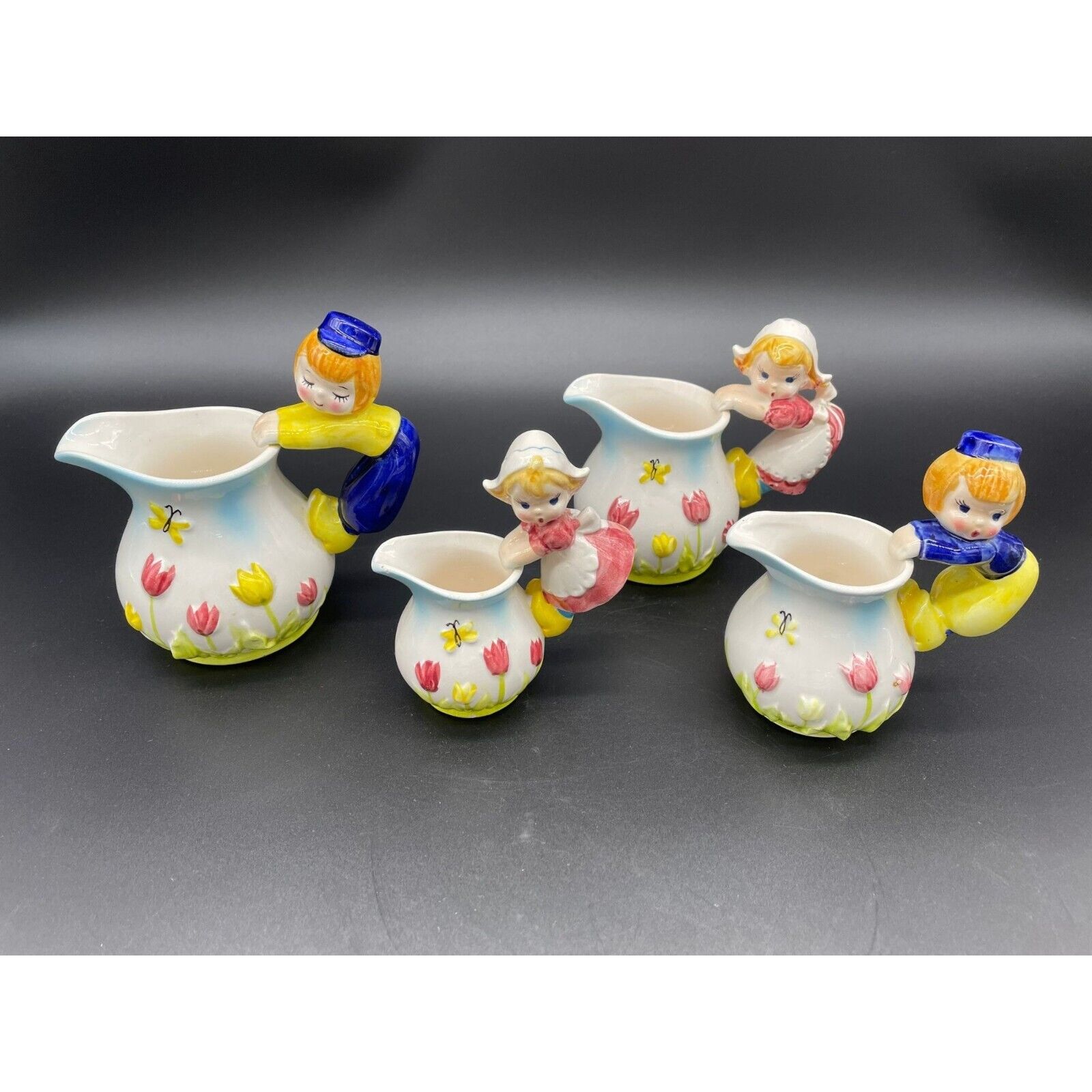 Vintage Measuring Cups Dutch Boy Dutch Girl Lefton Ceramic Spring Kitschy 3705