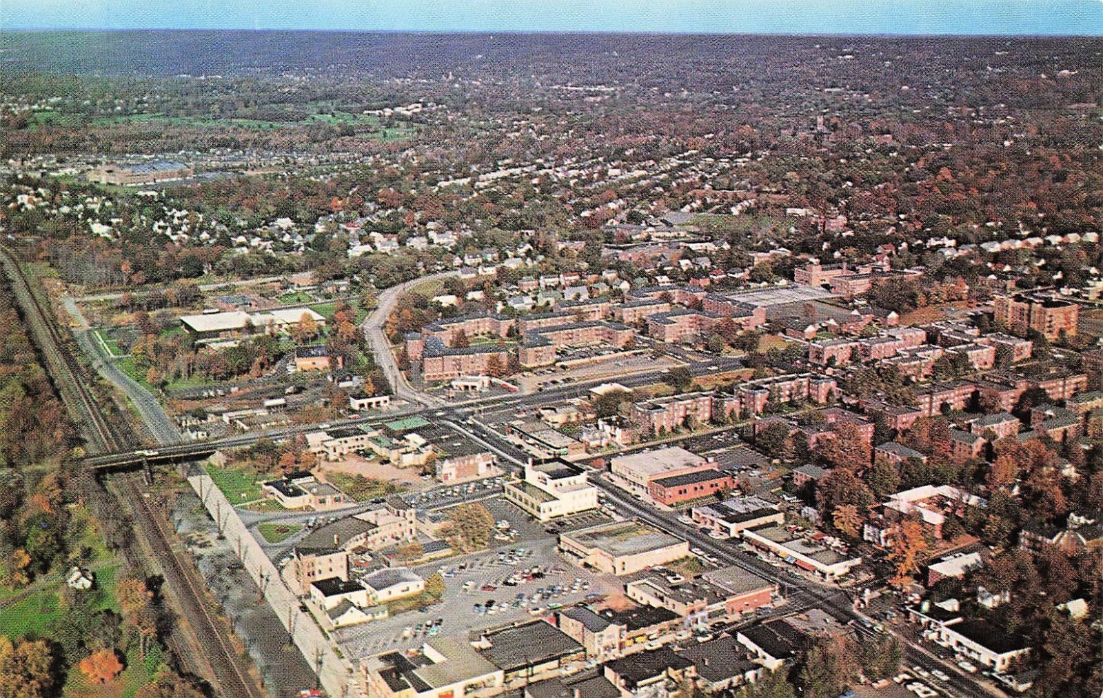 Aerial View Teaneck Bergen County New Jersey Downtown Vtg Postcard 27A