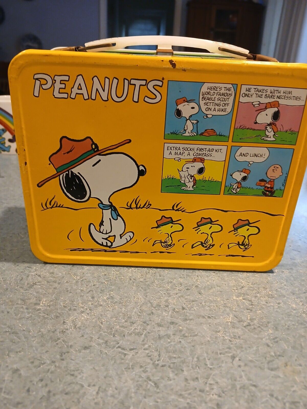 Vintage 1965 Peanuts Metal Lunch Box By Schulz w/ Insulated Jar Thermos