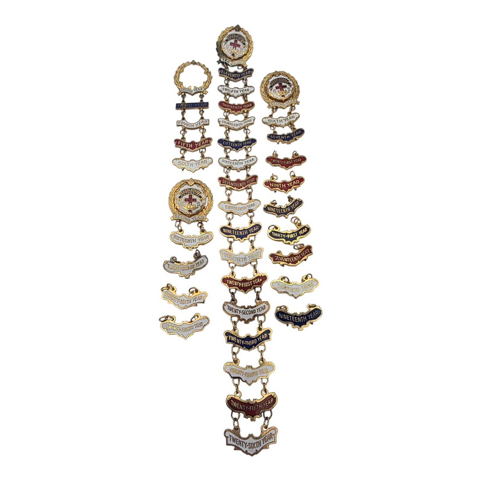 Lot Vintage Wesleyan Methodist Sunday School Year Bars Pins