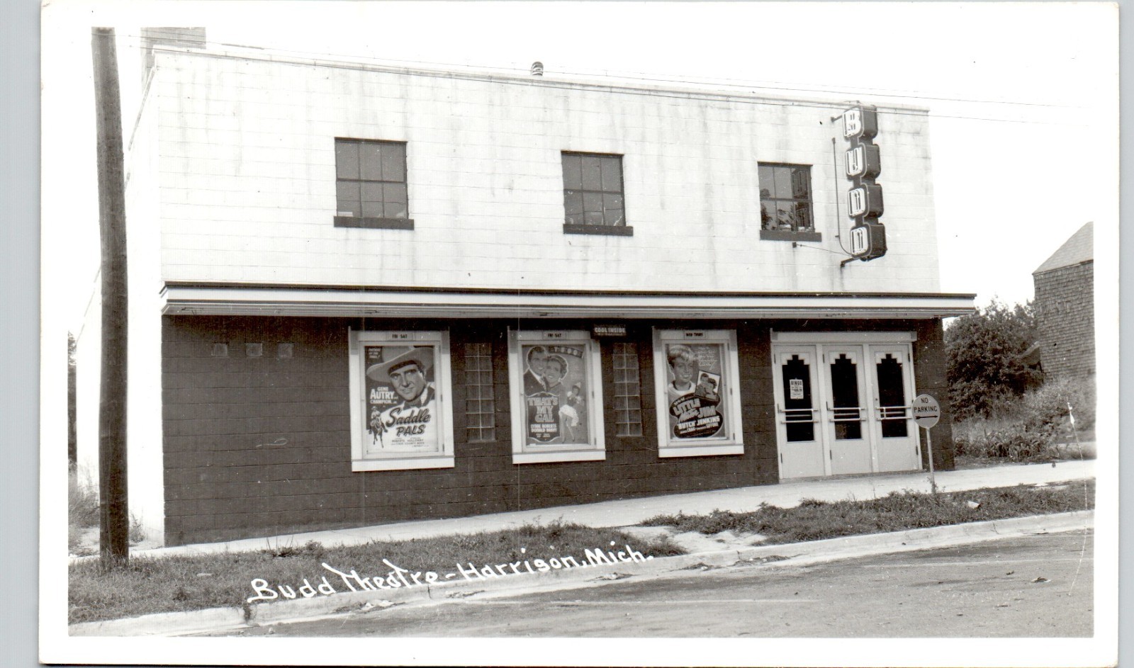 BUDD MOVIE THEATRE harrison mi c1940 postcard michigan real photo rppc historic