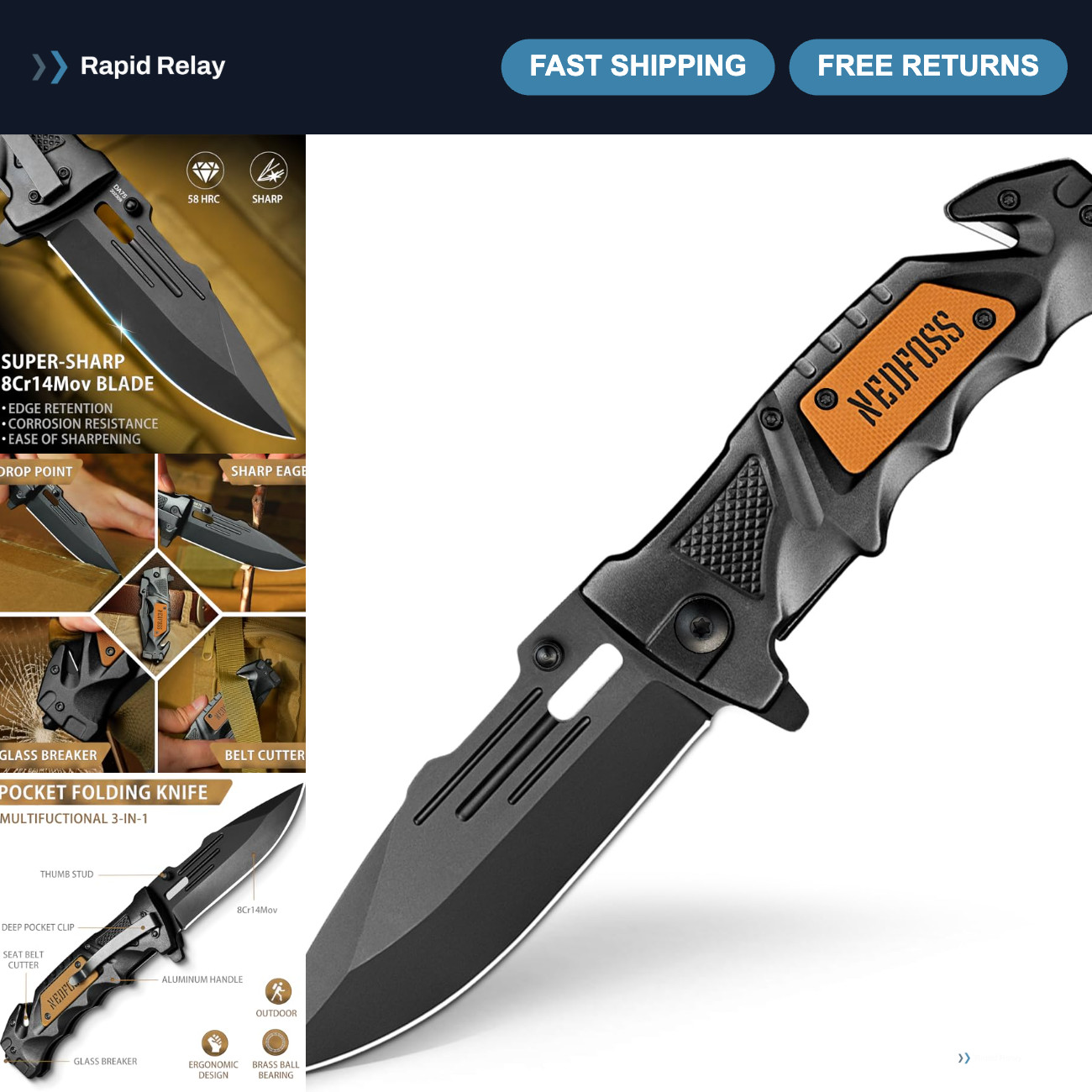 Compact 3-in-1 Pocket Knife, 2.95” Blade, Mini Folding Knife for EDC & Outdoor U