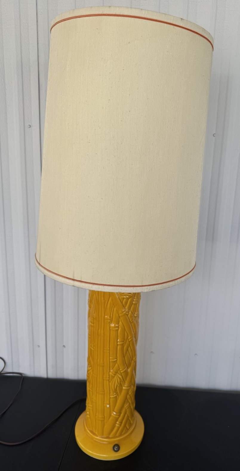 Vintage MCM Hollywood Regency Tall Yellow Ceramic Bamboo Lamp Retro Boho 39”