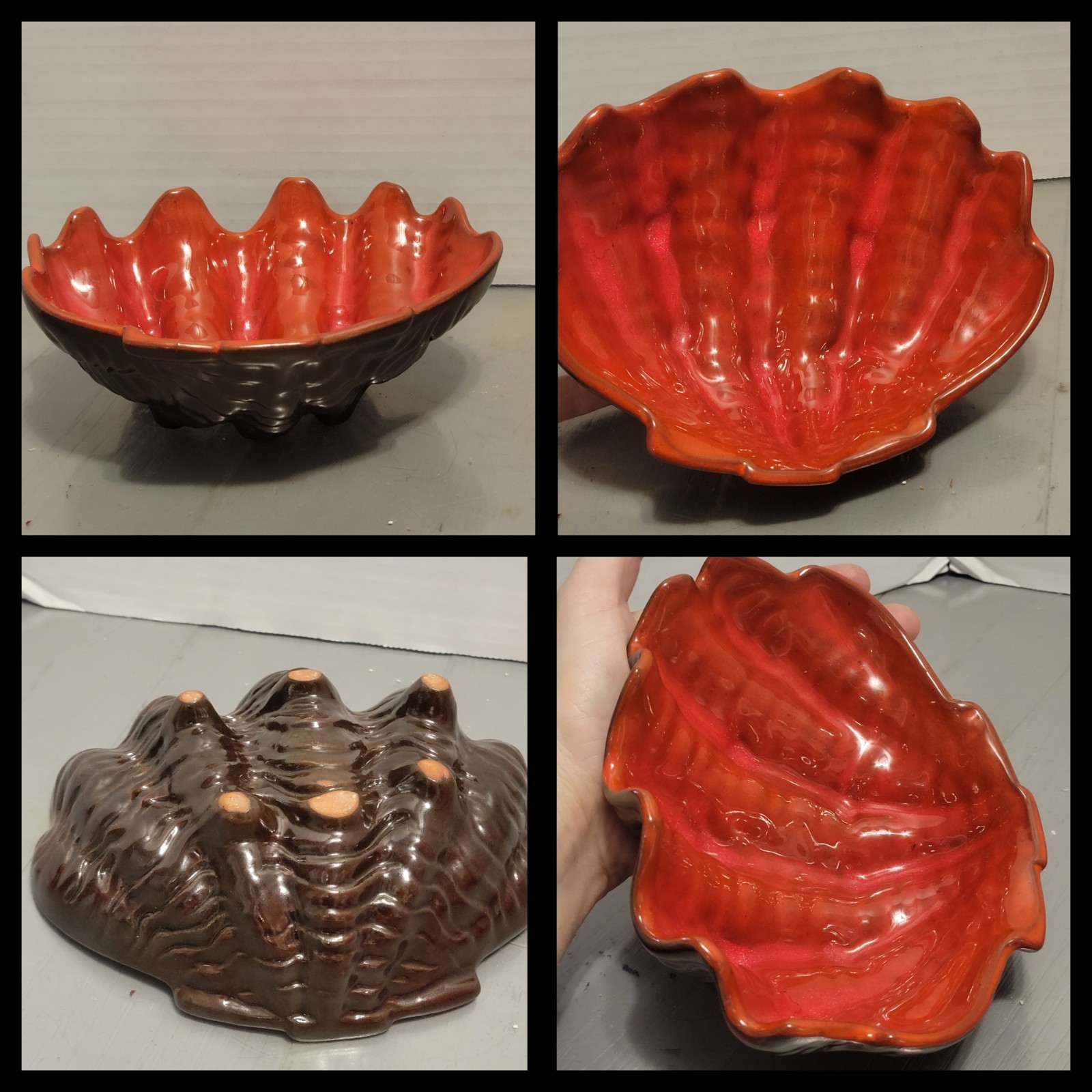RARE Frankoma Pottery Tiki Clam Shell  T9 Club Trade Winds Bowl Dish 1960s Flame